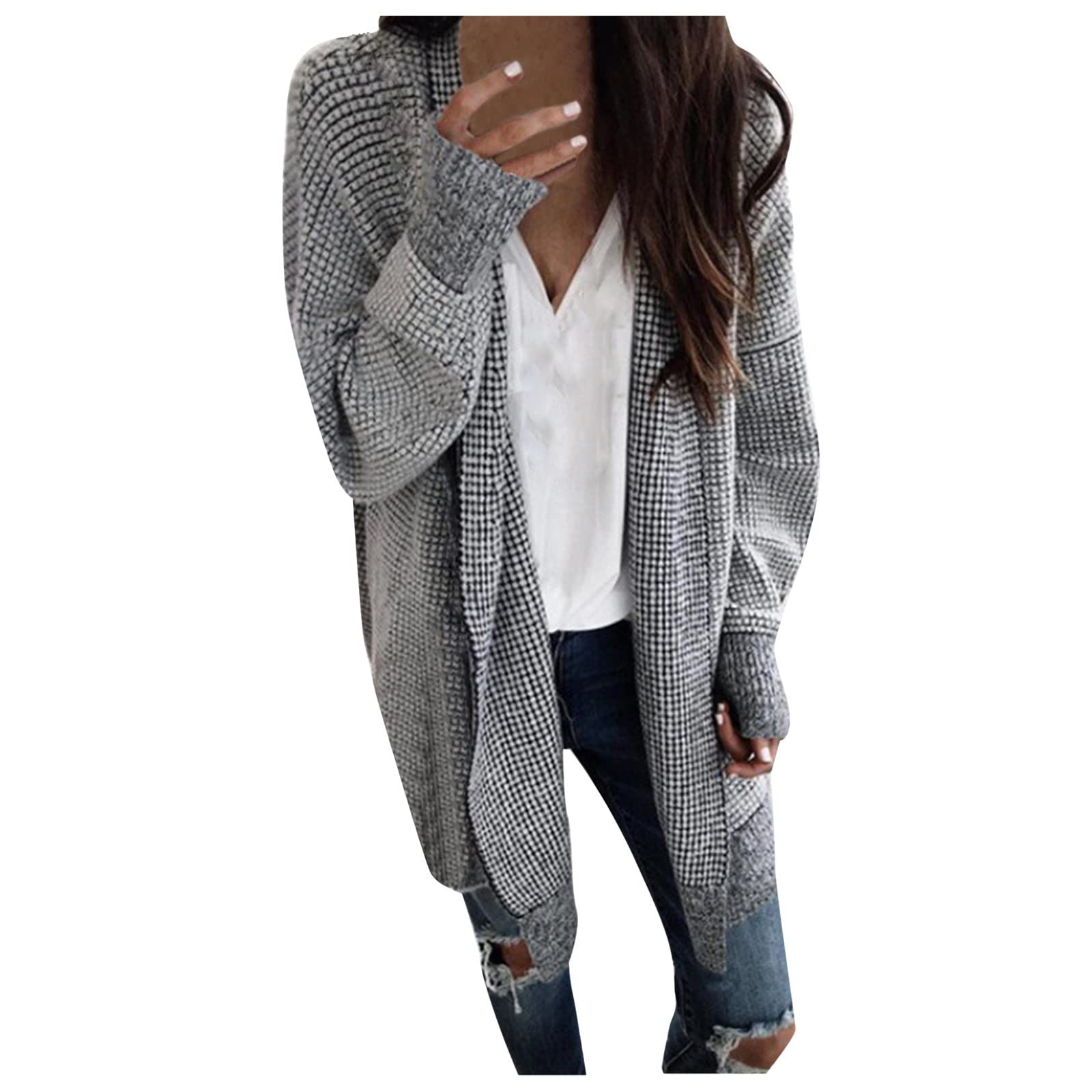 Women's Oversized Chunky Knit Cardigan Sweater - Open Front Long Sleeve Pocket Cardigan for Casual Wear, Office & Fall Outfits