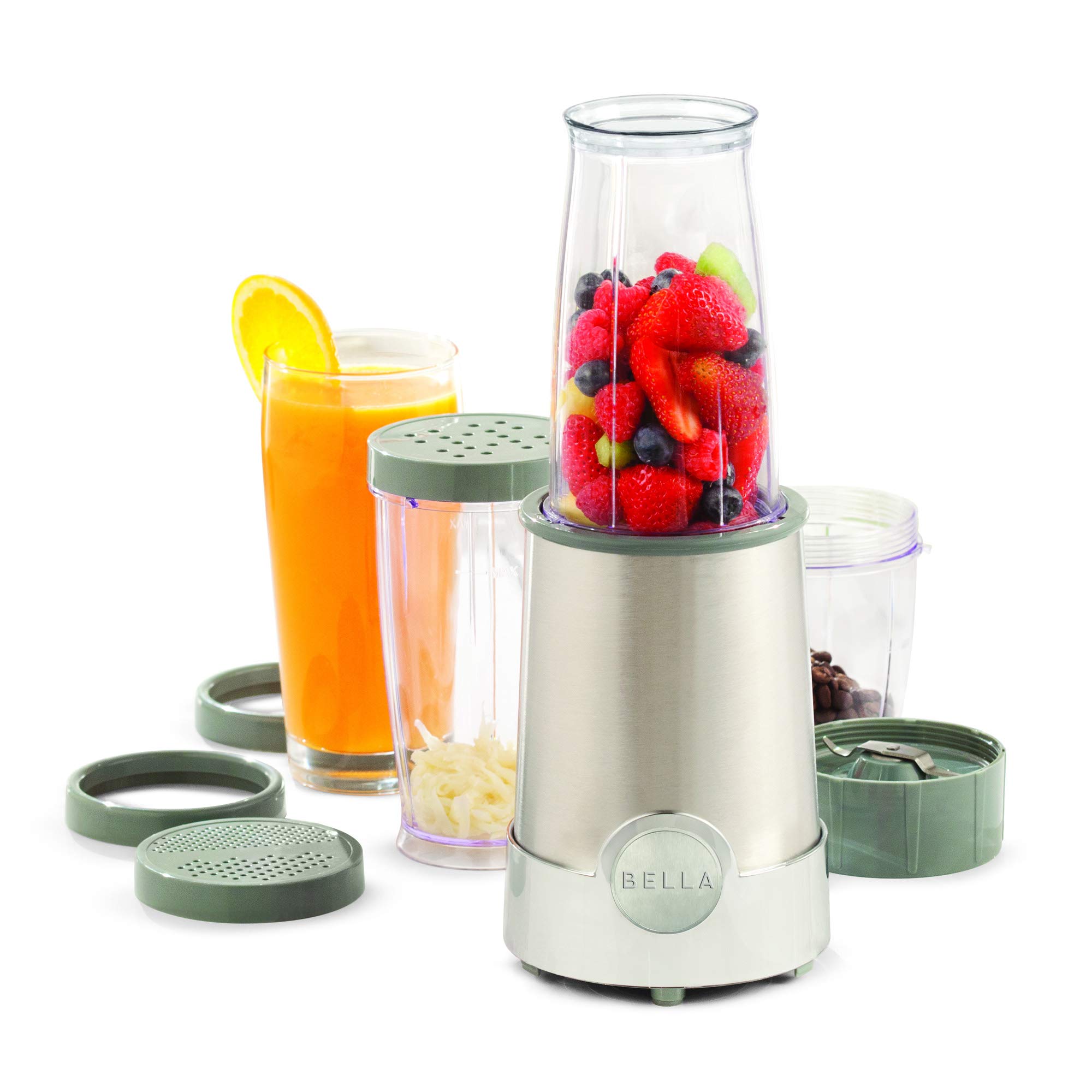 BELLA Personal Size Rocket Blender for Smoothies, Protein Shakes & Juicing - Portable Mini Blender & Food Processor with 12 BPA-Free Accessories (240W, Stainless Steel) - Perfect for Gym, Office & Travel