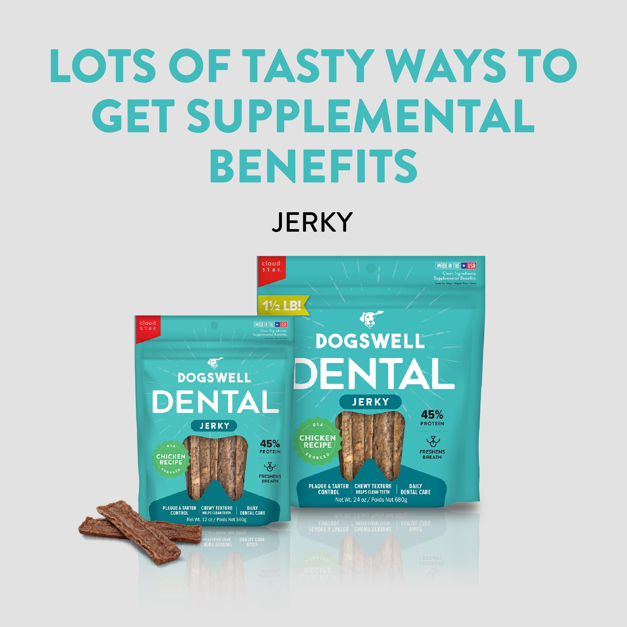 DOGSWELL Dental Jerky Dog Treats - Chicken Flavor, 24oz Bag | Healthy Teeth Cleaning Chews for Dogs | Perfect for Training Rewards & Oral Care at Home