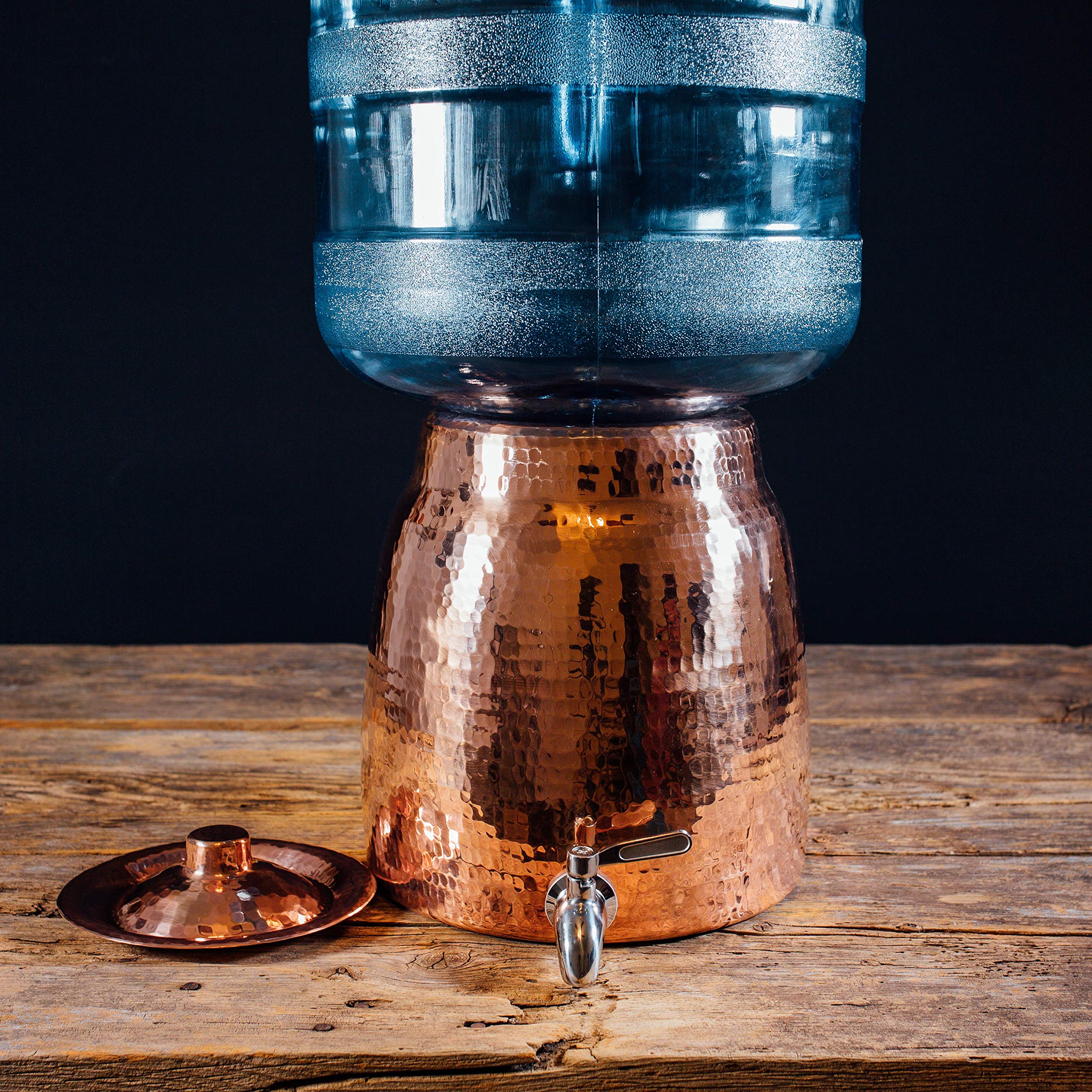 Premium Sertodo Copper Niagara Water Dispenser - 100% Pure Hand-Hammered Heavy Gauge Copper - 2+ Gallon Capacity for 2-5 Gallon Jugs - Includes Stainless Steel Spigot & Lid - Perfect for Home, Office & Outdoor Use