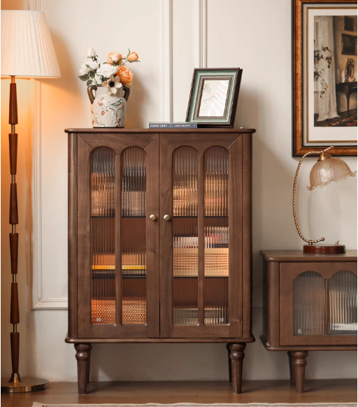 Vintage Black Walnut Solid Wood Side Cabinet - Handcrafted Retro Nightstand for Bedroom, Living Room & Office Storage