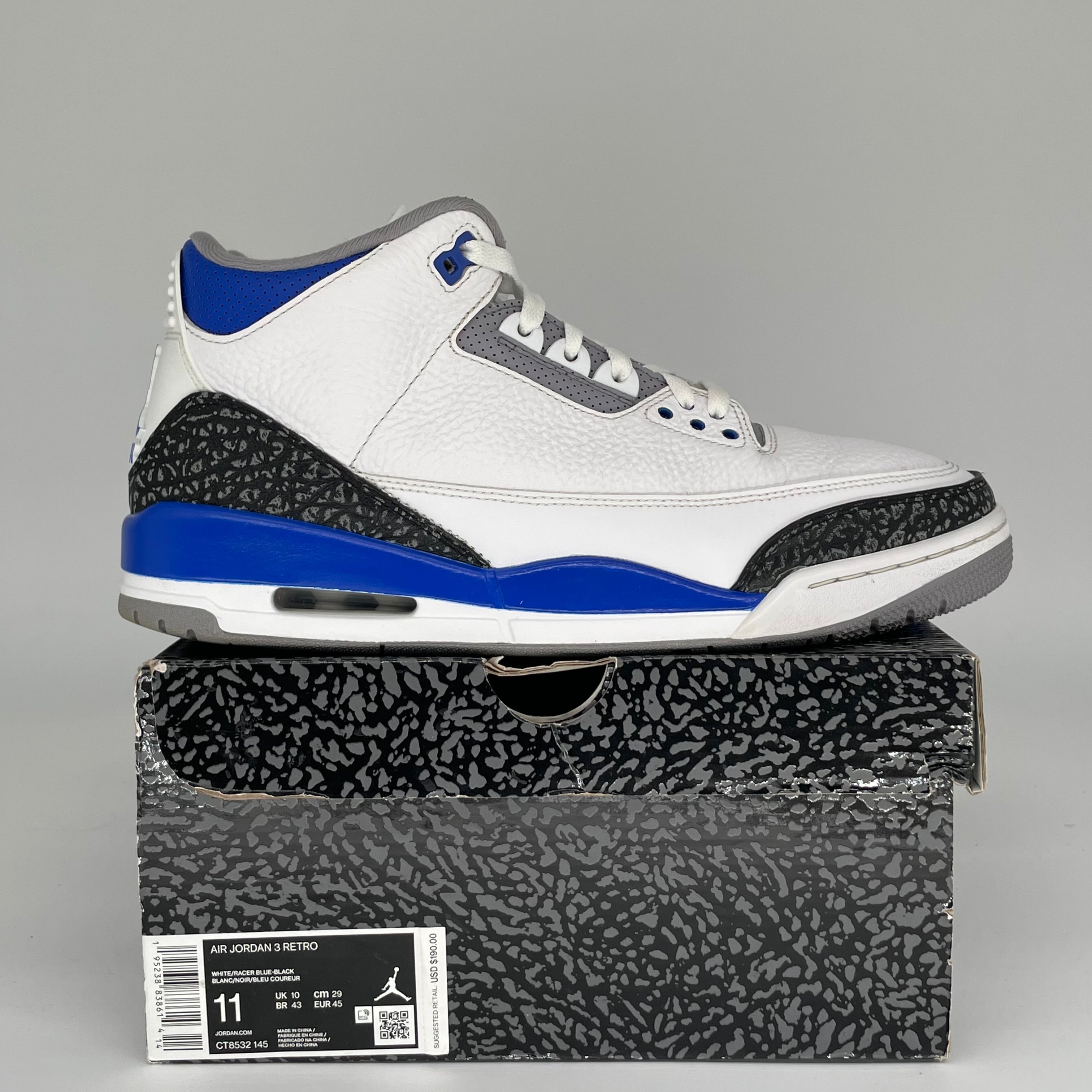 Air Jordan 3 Racer Blue Men's Basketball Shoes - Size 11 (CT8532-145) - Retro Sneakers for Running, Training & Streetwear Fashion