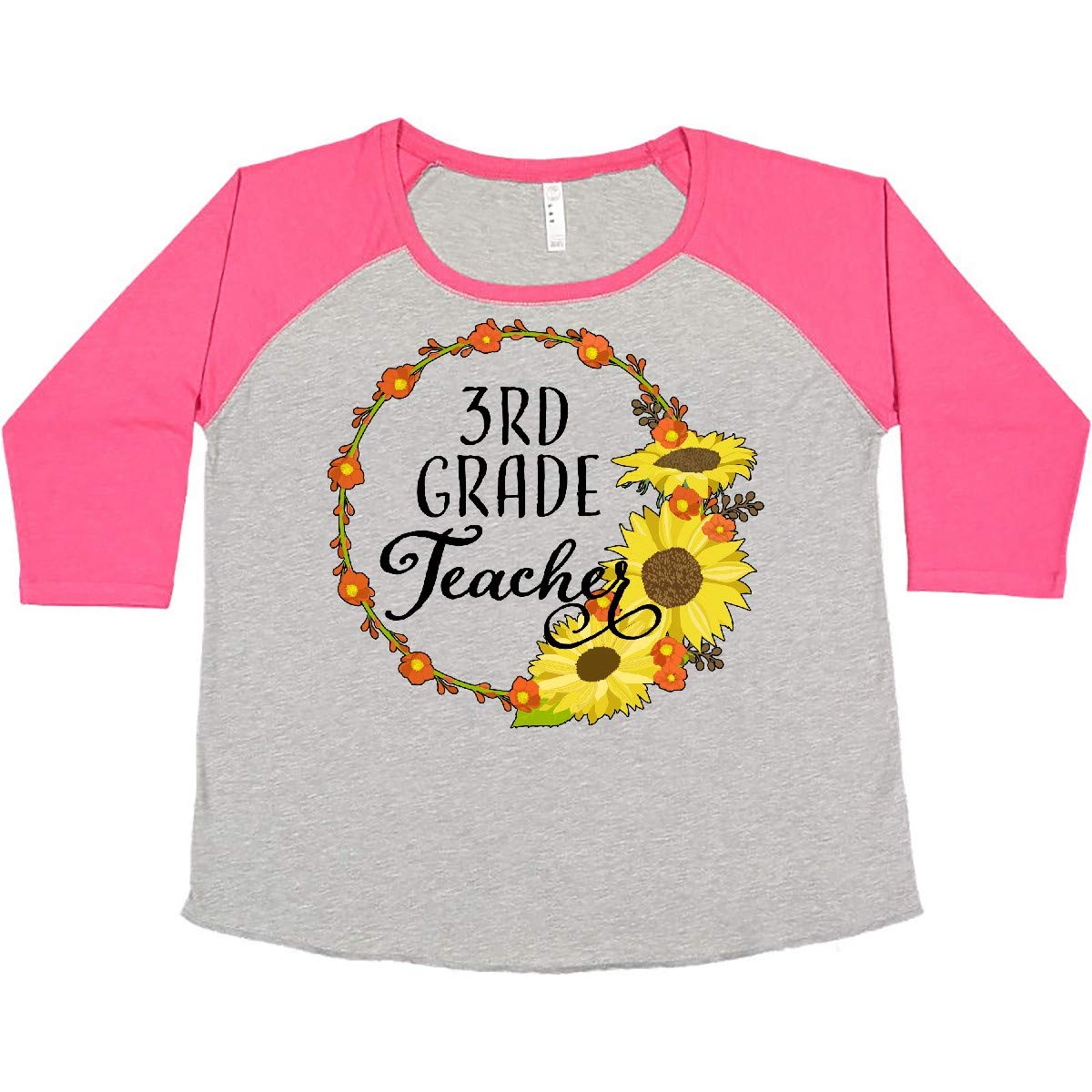 3rd Grade Teacher Sunflower Wreath Women's Plus Size T-Shirt - Cute Teacher Appreciation Gift & Back to School Outfit