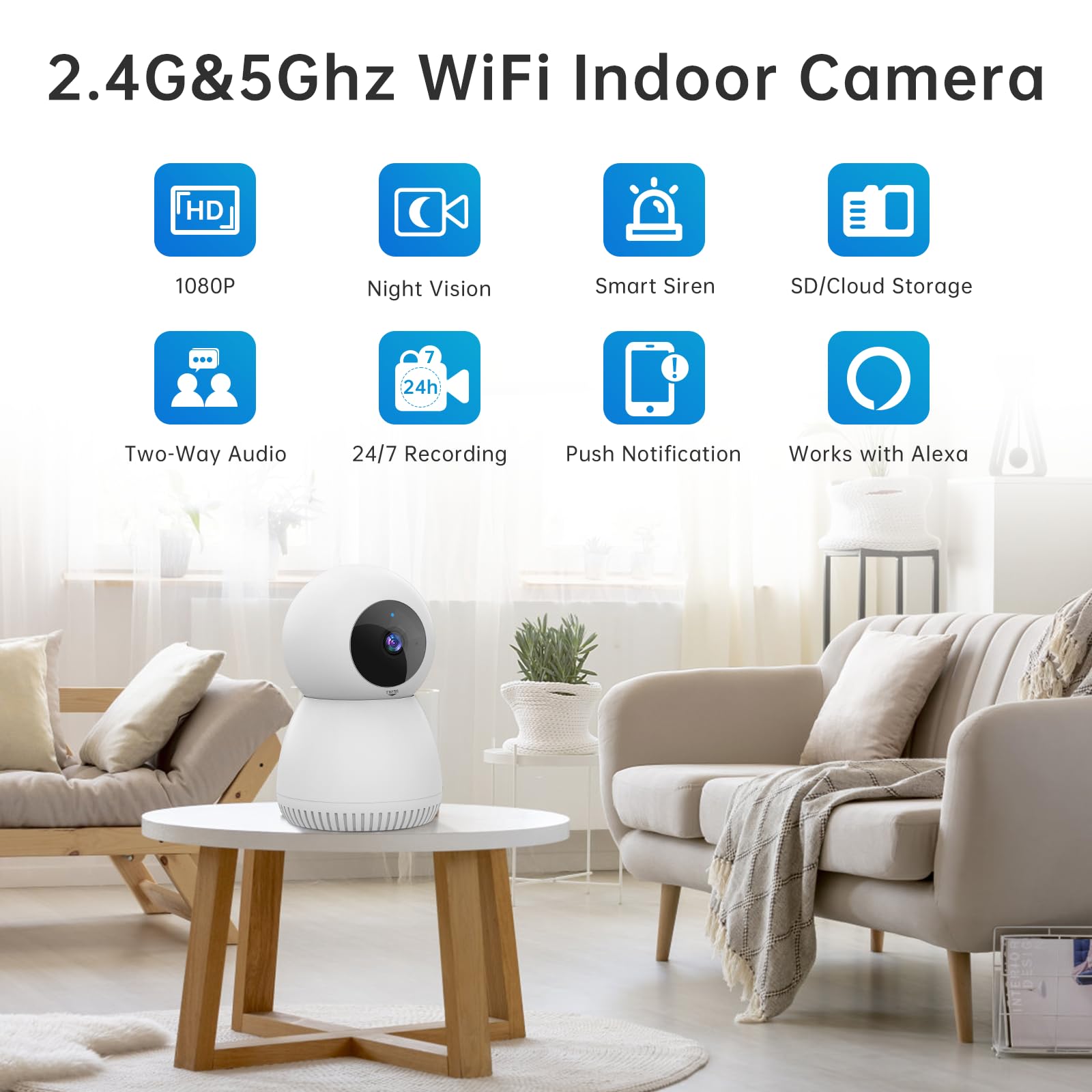 NoahTec 1080P Indoor Security Camera with Motion Detection, 2-Way Audio & Night Vision - Alexa Compatible Pet Camera & Baby Monitor for Home Security - Perfect for Nursery, Pet Room & Indoor Surveillance
