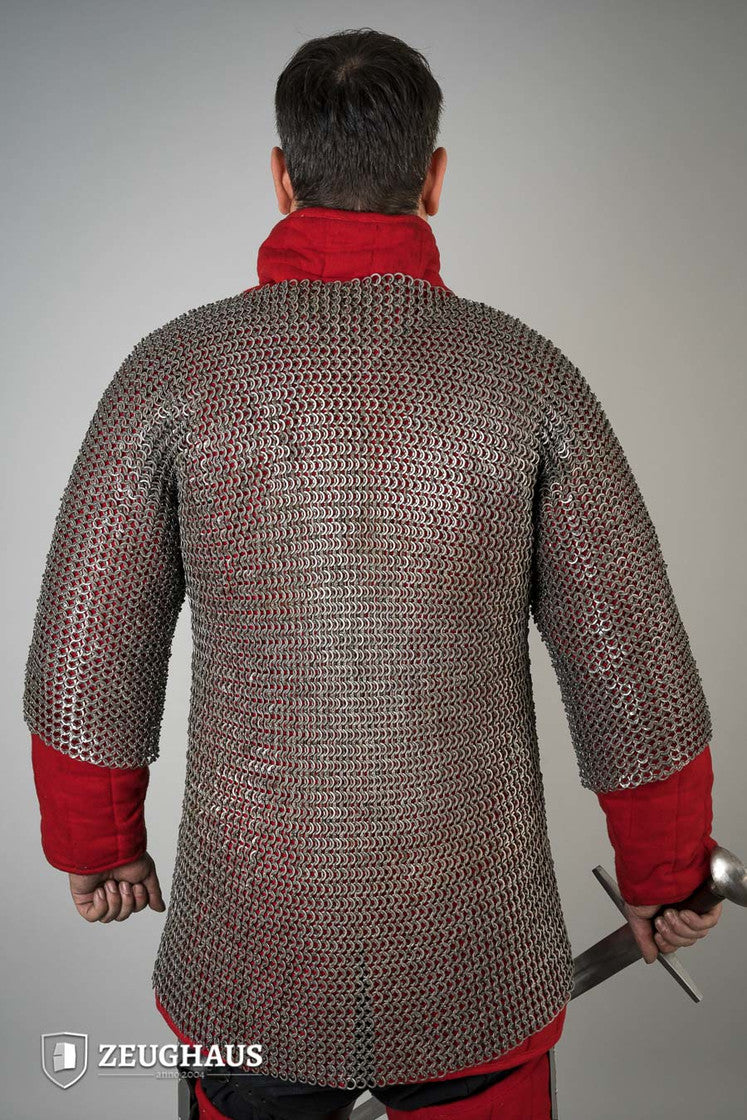Flat Ring Riveted Chainmail Haubergeon - 9mm Oiled Steel Medieval Armor (B Stock) - Perfect for LARP, Cosplay & Historical Reenactments