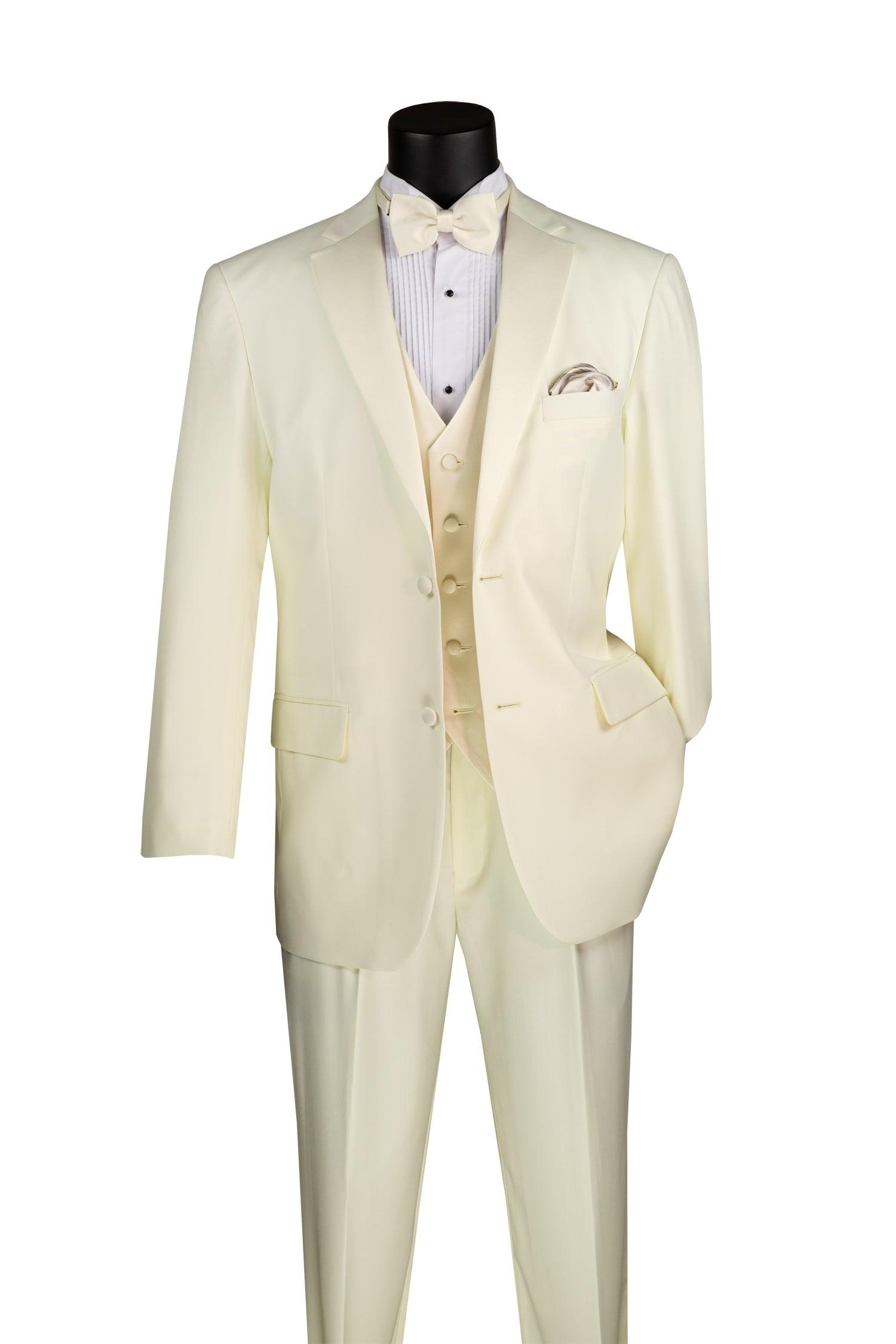 Ivory Regular Fit 3 Piece Tuxedo Suit for Men - Classic Wedding, Prom & Formal Event Attire - Perfect for Grooms, Best Men & Special Occasions