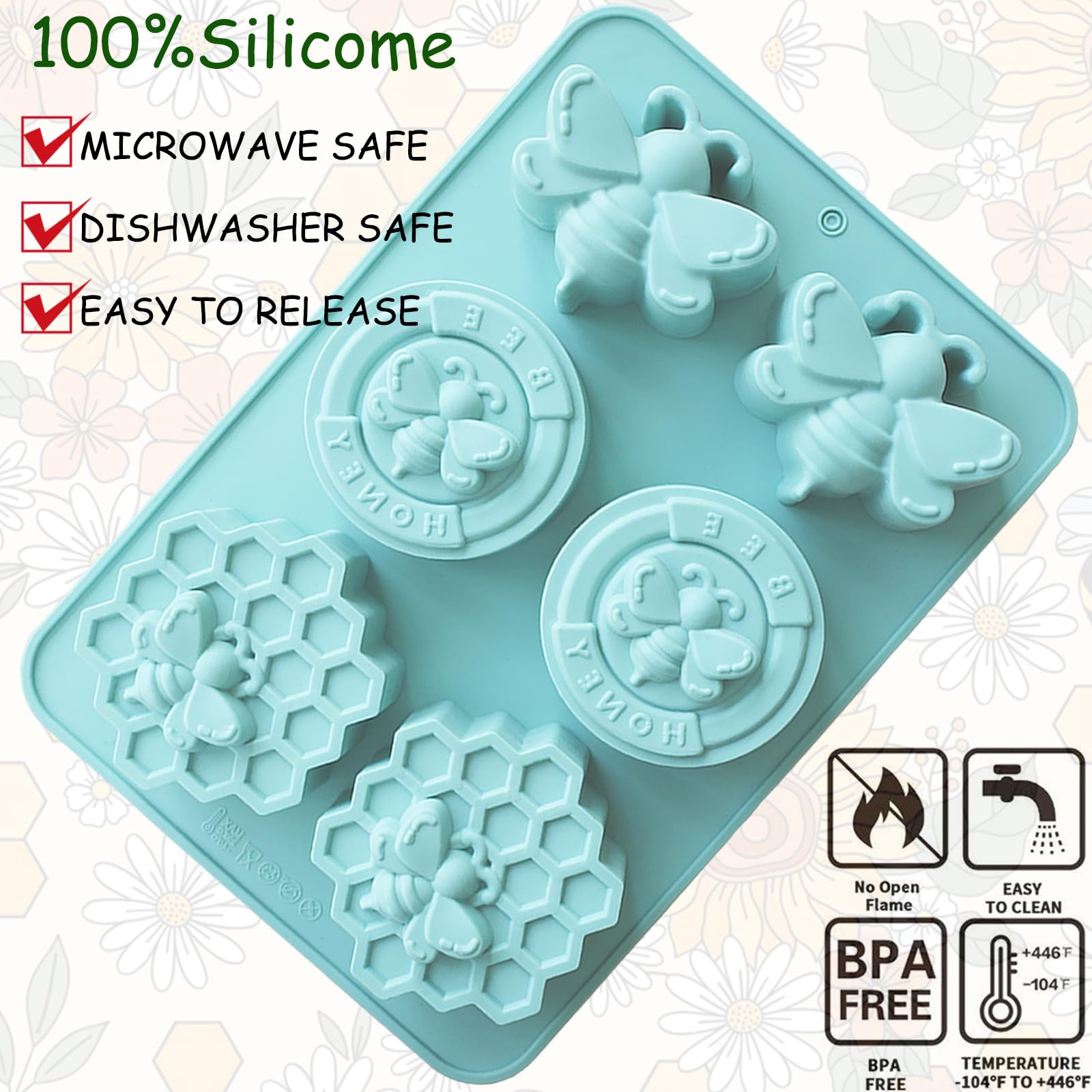 2Pcs Bee Silicone Molds for DIY Crafts - Honeybee Shaped Soap, Candle, Bath Bomb, Lotion Bar, Beeswax & Jello Molds - Perfect for Homemade Gifts, Party Favors & Relaxing Spa Nights