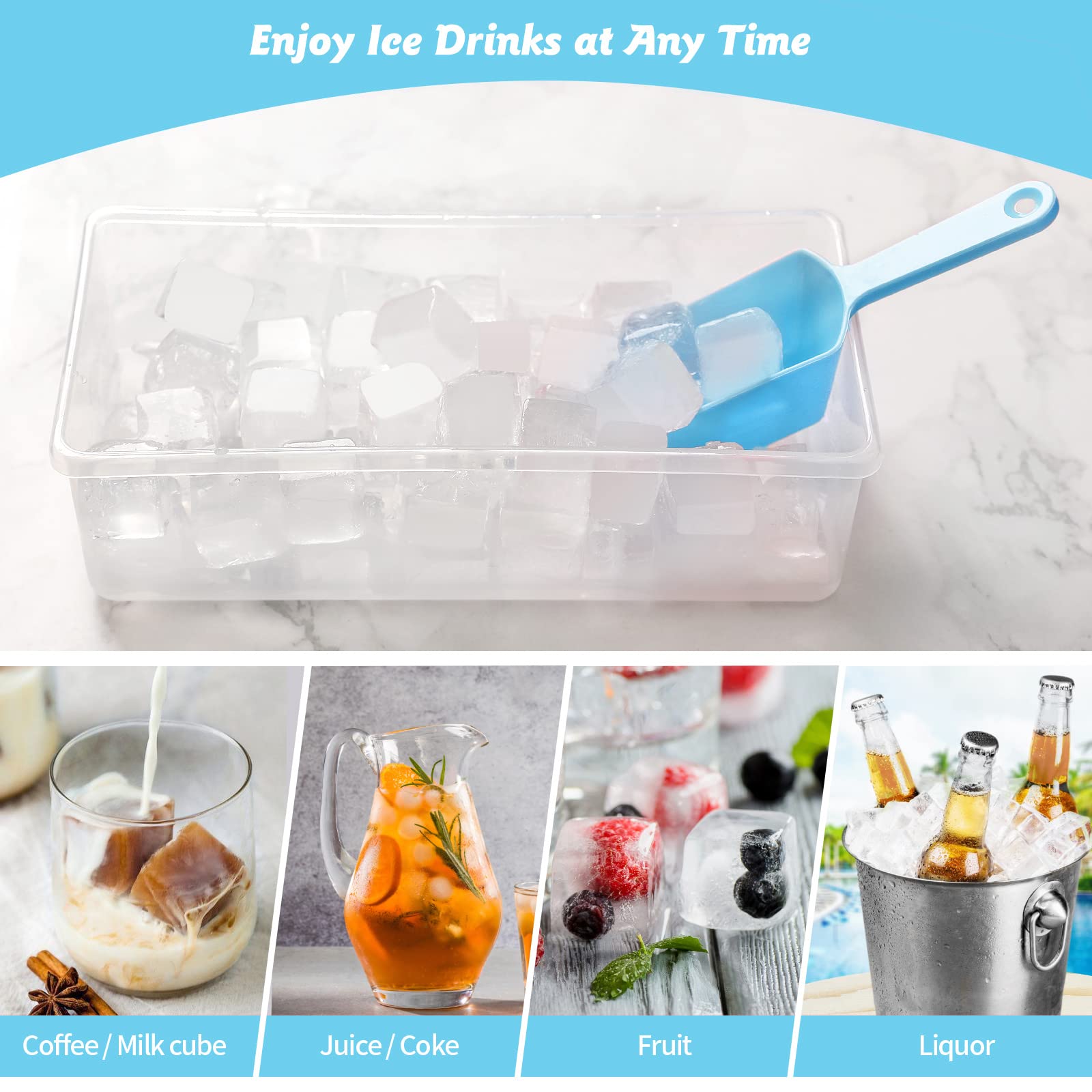Premium Food-Grade Silicone Ice Cube Tray Set - 2 Pack 36-Cube Molds with Lid, Storage Bin & Scoop | BPA-Free, Flexible & Easy Release | Perfect for Cocktails, Iced Coffee & Home Freezer Organization