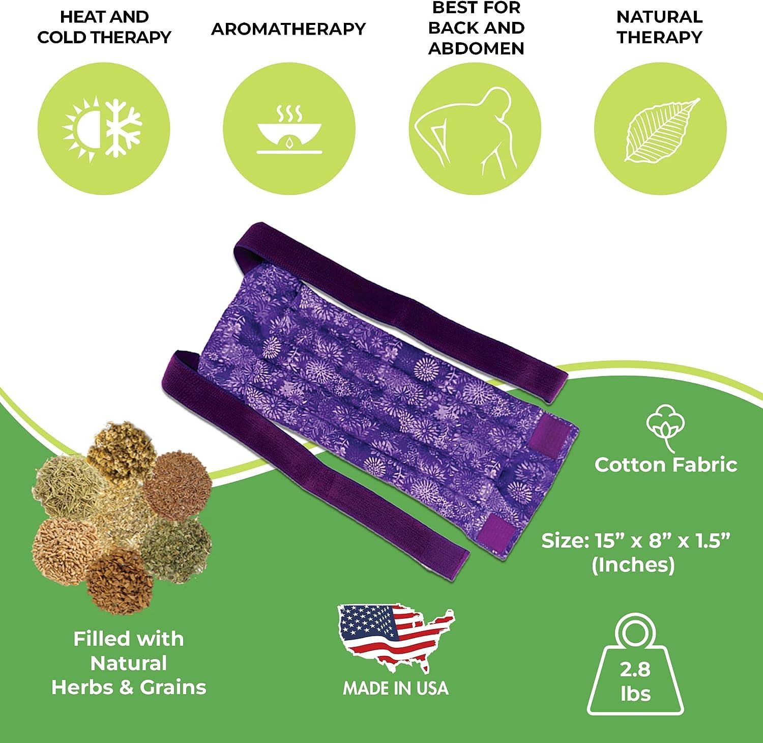 Nature Creation Reusable Microwave Heat Pad - Soothing Hot Pack for Back Pain, Sore Muscles & Spine Relief - Microwavable Heating Pad with Purple Flowers (1 Pack) - Perfect for Home, Office & Travel Use
