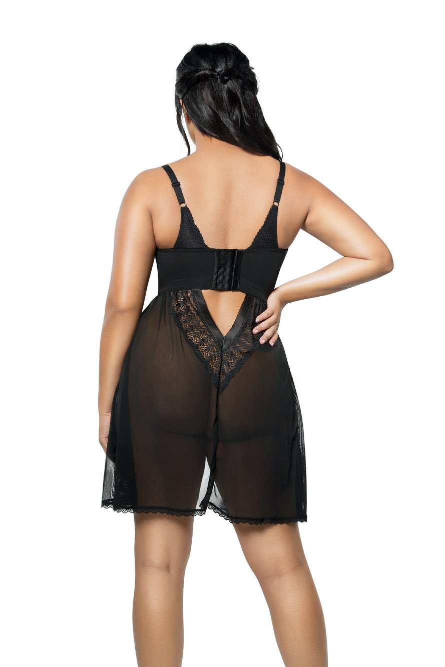 Parfait Mia Lace Chemise Nightgown - Black Satin Sleepwear for Women, Elegant Lace Trim Slip Dress for Bridal, Honeymoon & Romantic Nights