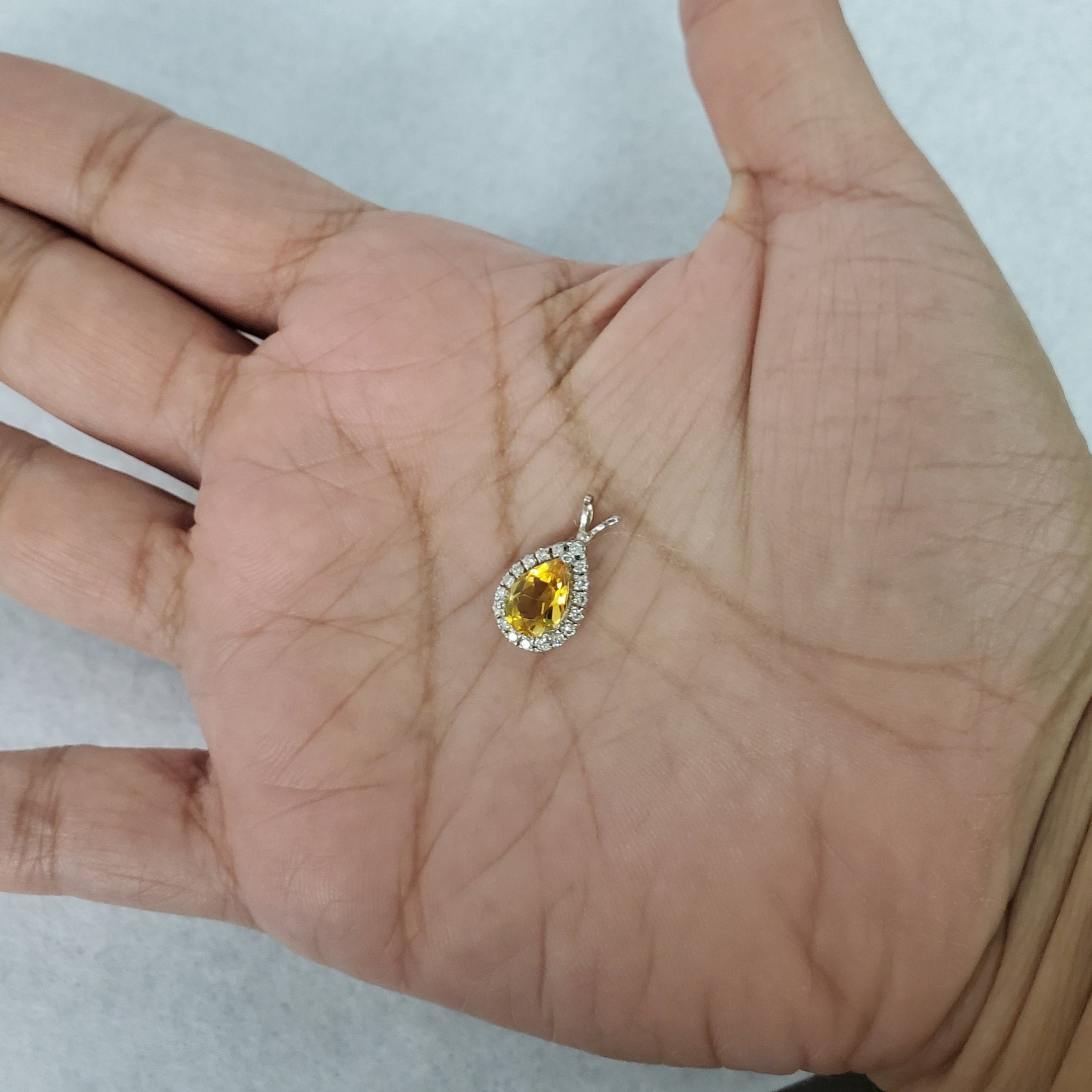 Stunning Pear Shaped Citrine & Diamond Halo Pendant Necklace - Elegant Jewelry Gift for Women, Perfect for Weddings, Anniversaries & Special Occasions
