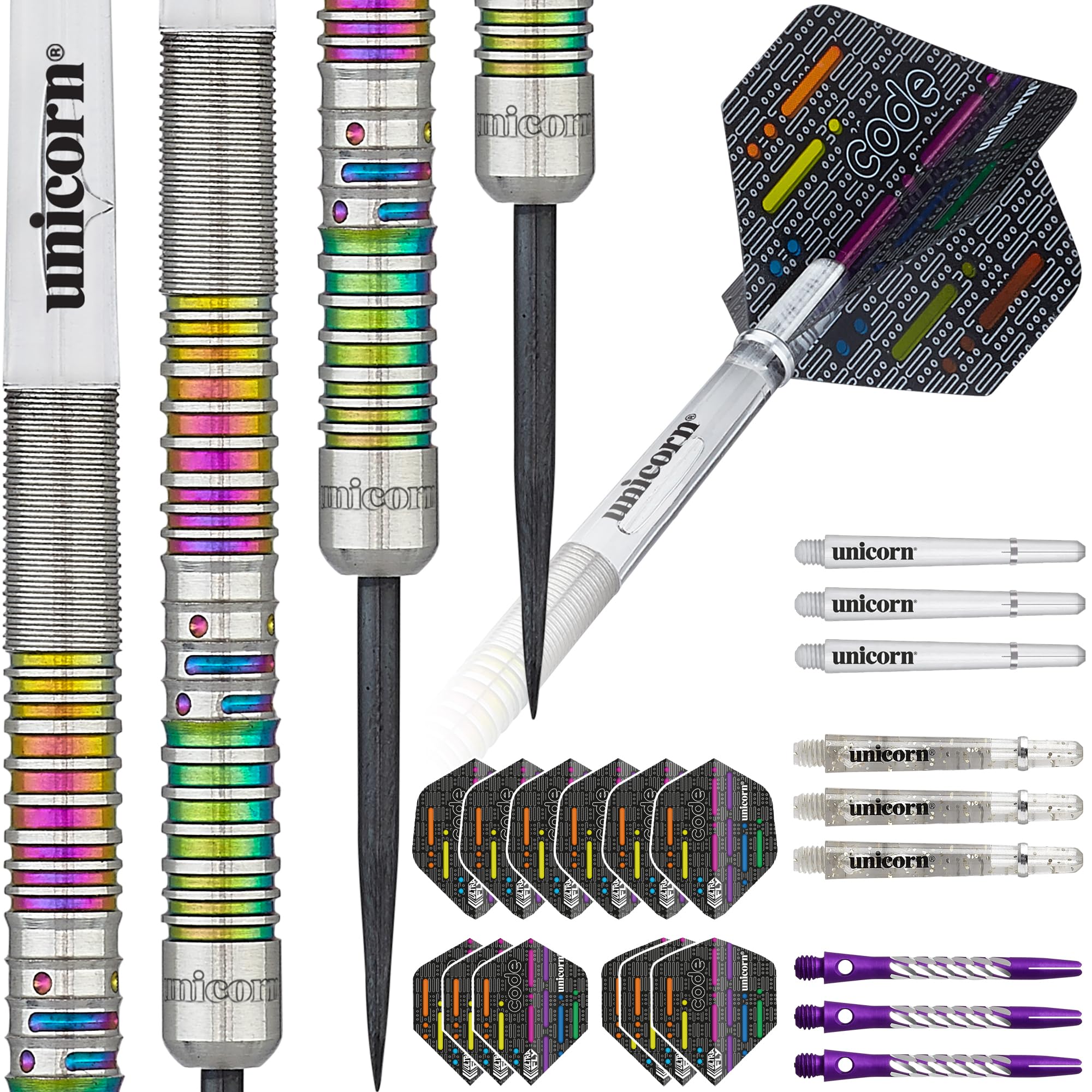 Professional Unicorn Steel Tip Darts Set - 90% Tungsten Barrels with Titanium Accents | James Wade Signature Series | Perfect for Tournament Play & Home Dartboard Practice