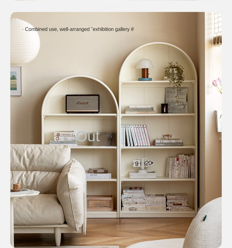 Solid Poplar Wood Arch Bookcase - Display Cabinet & Bookshelf in Cream for Living Room, Bedroom & Office Storage
