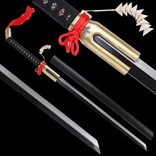 Real Katana Sword - High-Quality Steel Black Blade for Anime Cosplay, Bleach Urahara Kisuke Samurai Sword | Perfect for Collectors, Martial Arts Training & Japanese Culture Enthusiasts