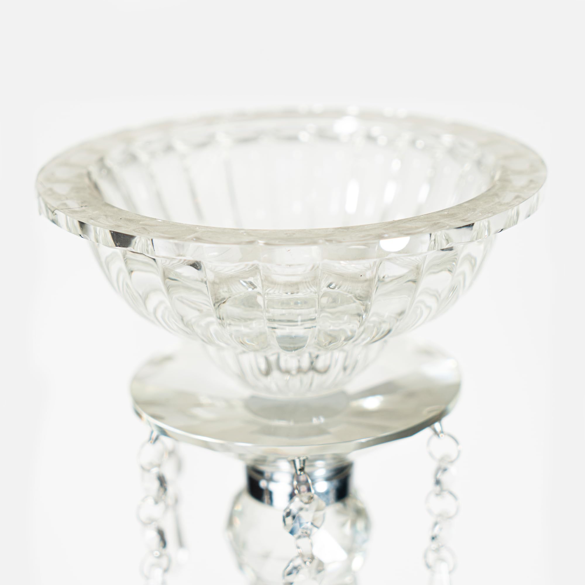 Elegant Crystal Double Pillar Glass Candle Holders with Flower Bowl - 33.75 Inch Tall - Perfect for Wedding Centerpieces, Dining Table Decor, and Romantic Home Ambiance