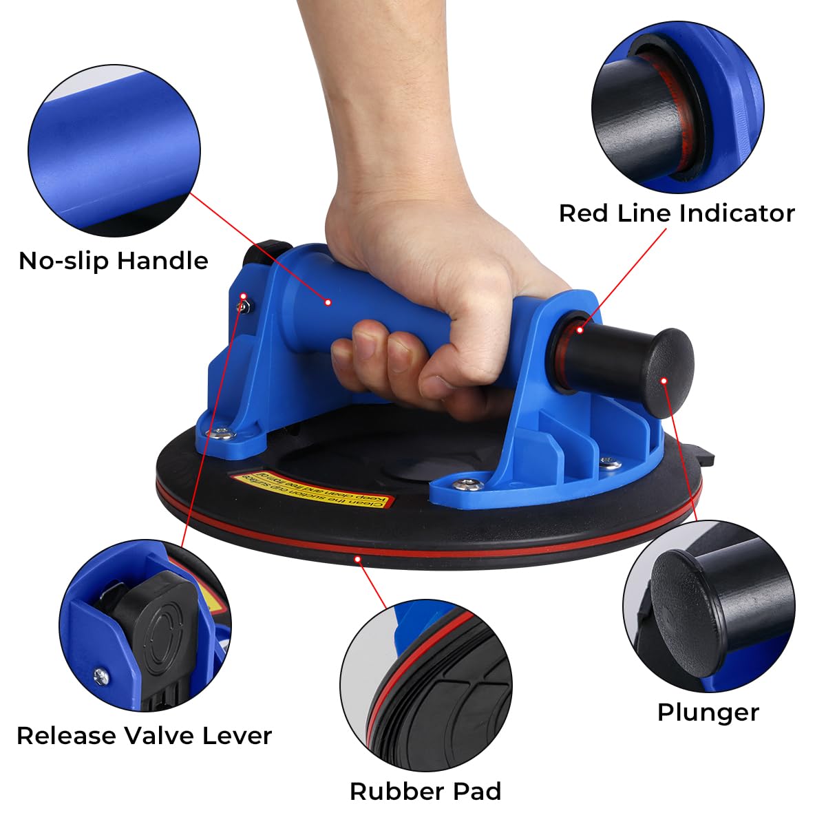 **Heavy Duty Glass Suction Cups (2 Pack) – 8 Inch Vacuum Lifters for Tiles, Windows & Glass – 240 lbs Capacity with Carrying Case (Blue) – Perfect for Construction, Glass Installation & DIY Home Projects**