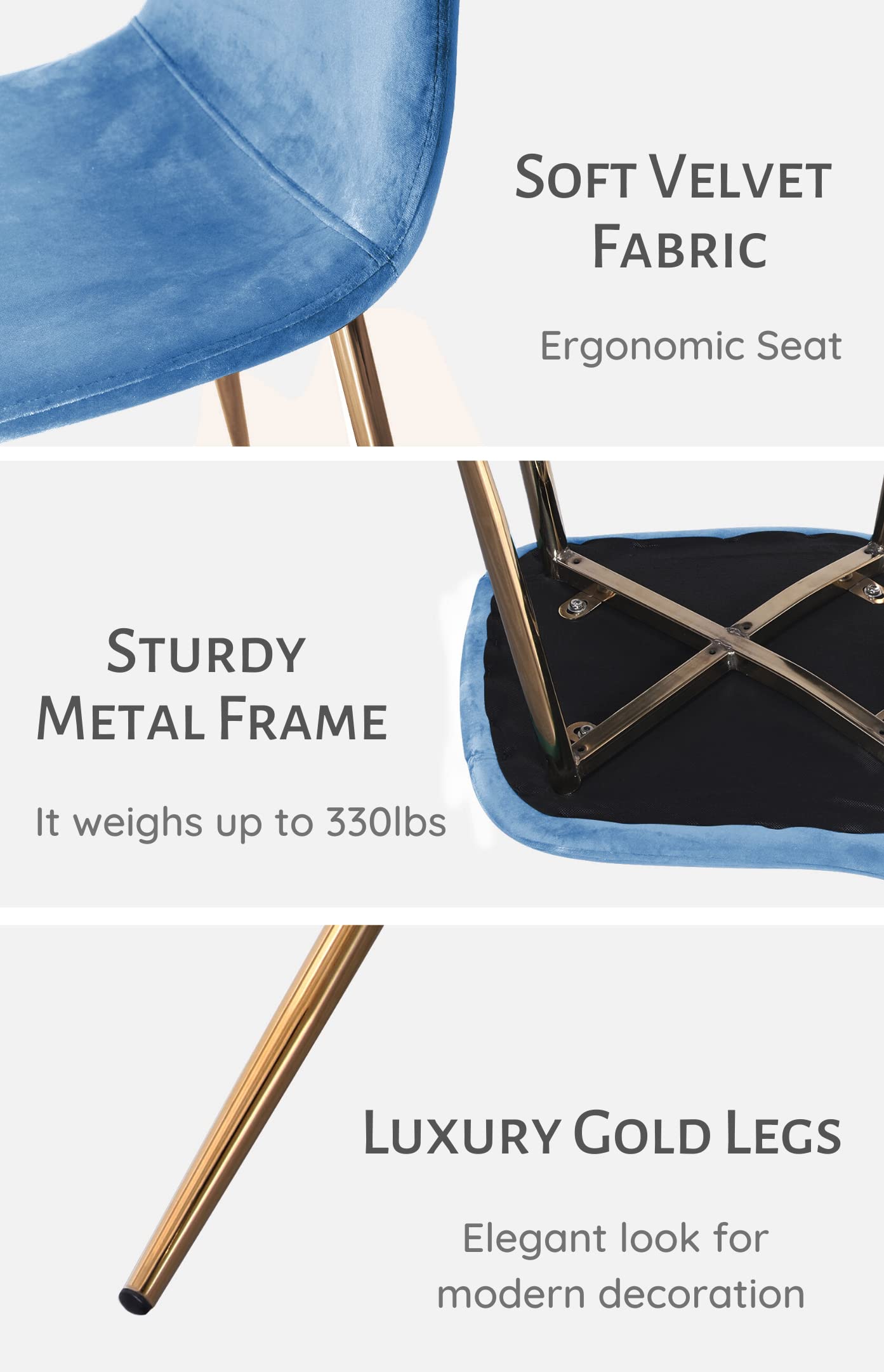 Midcentury Modern Blue Velvet Dining Chairs Set of 4 - 18
