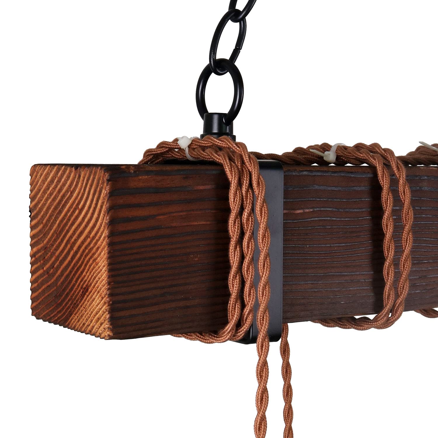 Farmhouse Pendant Lights for Kitchen Island - Rustic Dining Room Ceiling Light Fixture with 8 E26 Bulb Sockets - Black Metal & Wood Beam Hanging Lights - Perfect for Farmhouse, Industrial, and Modern Home Decor