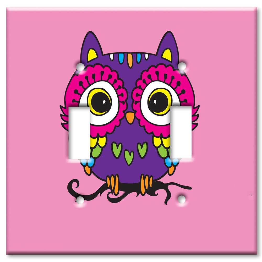 Oversized Double Gang Toggle Switch Plate - Decorative Metal Wall Plate with Pink Owl Design - Made in USA - Perfect for Home Decor, Nursery, Kids Room & Office Spaces
