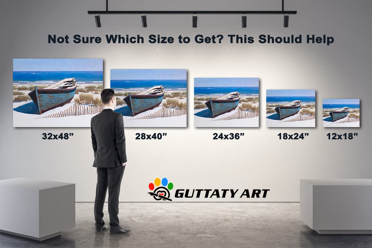 GUTTATY Large Beach Canvas Wall Art - Blue Ocean Coastal Painting for Living Room, Home & Office Decor - Framed Seascape Canvas Print (32x48 Inches) - Perfect for Beach House, Bedroom & Coastal Theme Interior Design