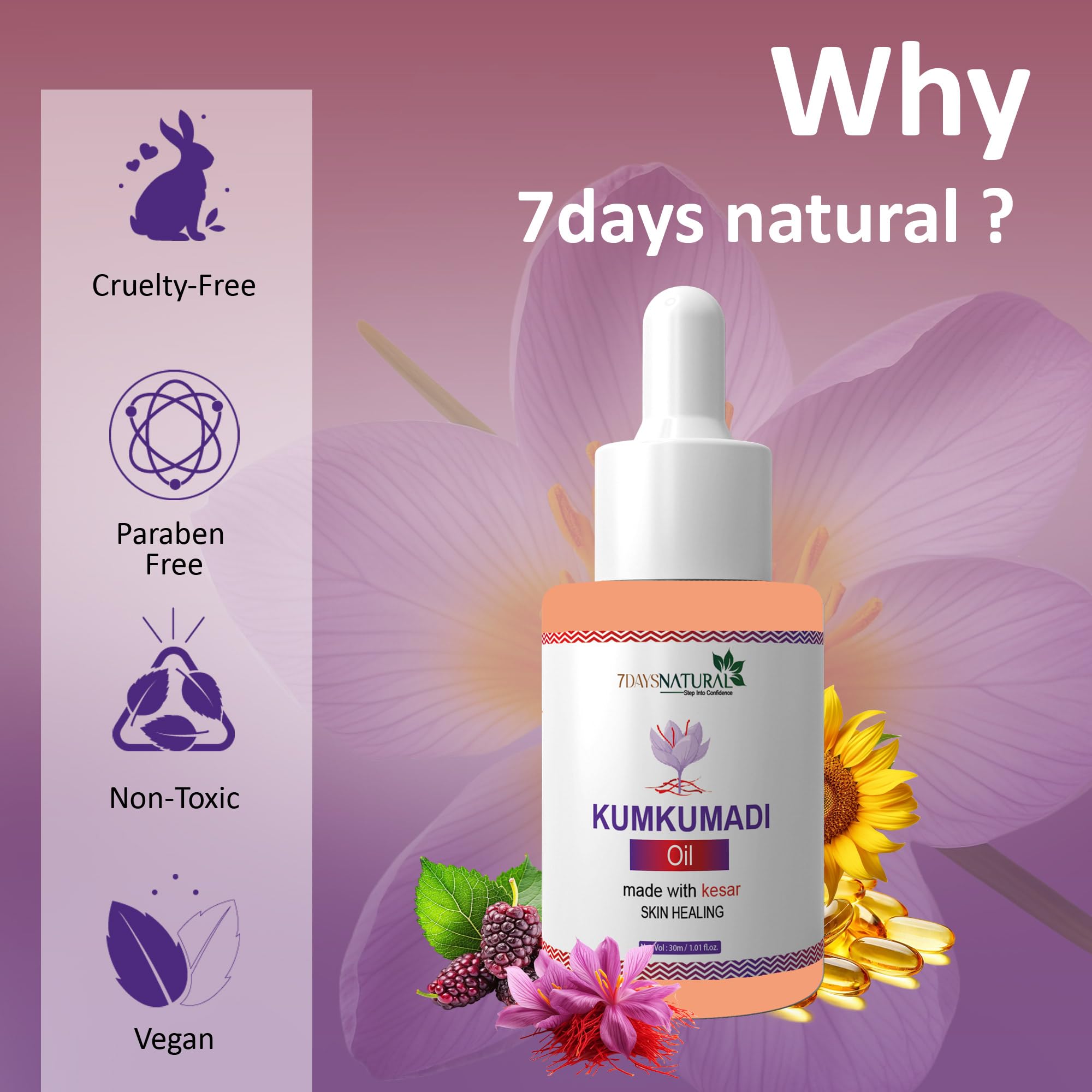 7 DAYS Kumkumadi Face Oil - Brightening Serum with Saffron, Sunflower & Turmeric Root Extract | 30ml Anti-Aging Facial Treatment for Men & Women | Perfect for Night Routine & Glowing Skin