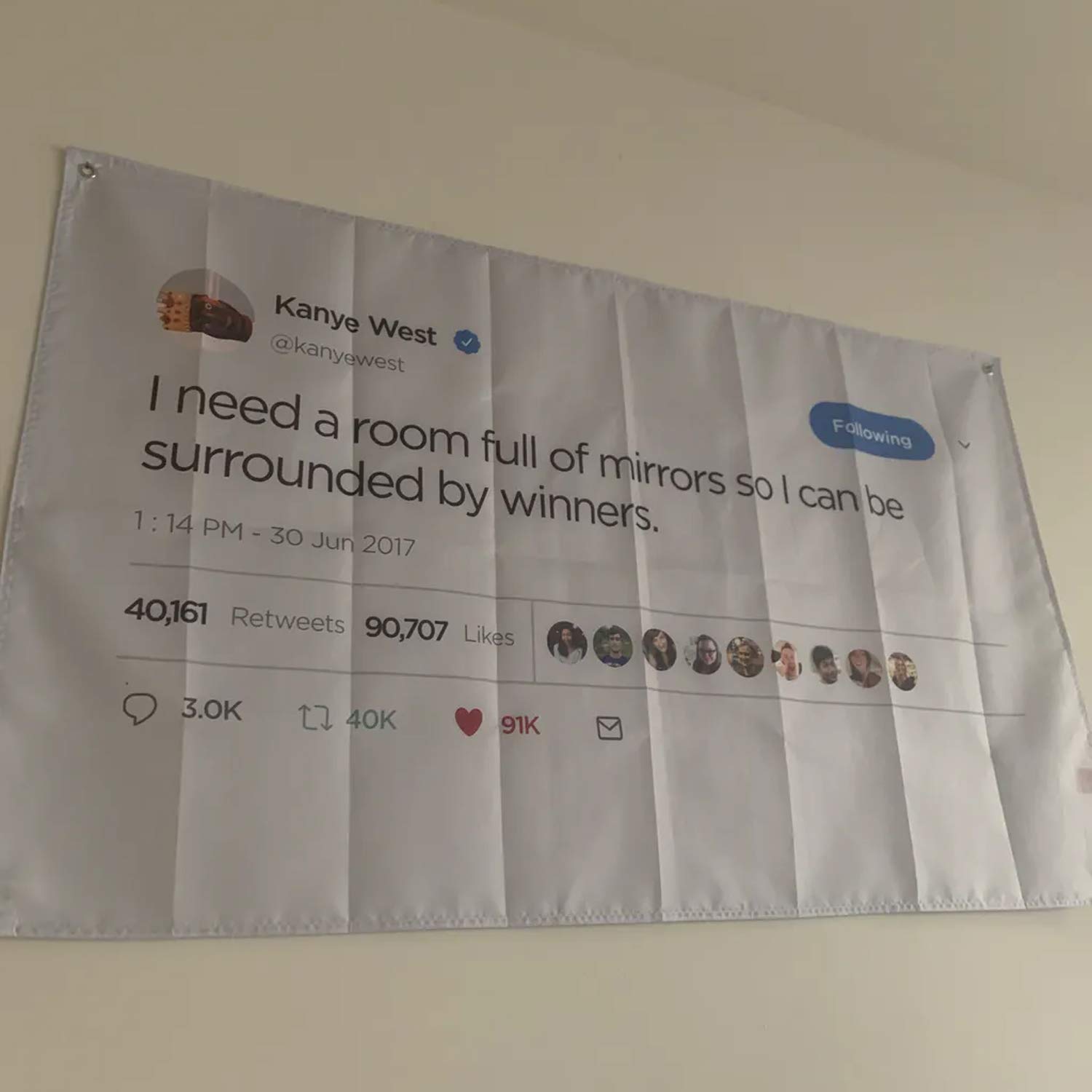 Probsin 'I Need A Room Full of Mirrors So I Can Be Surrounded by Winners' Flag - 3x5 Feet Funny Kanye West Inspired Wall Decor - Durable Polyester with Brass Grommets for Man Cave, College Dorm, Game Room & Office Decor