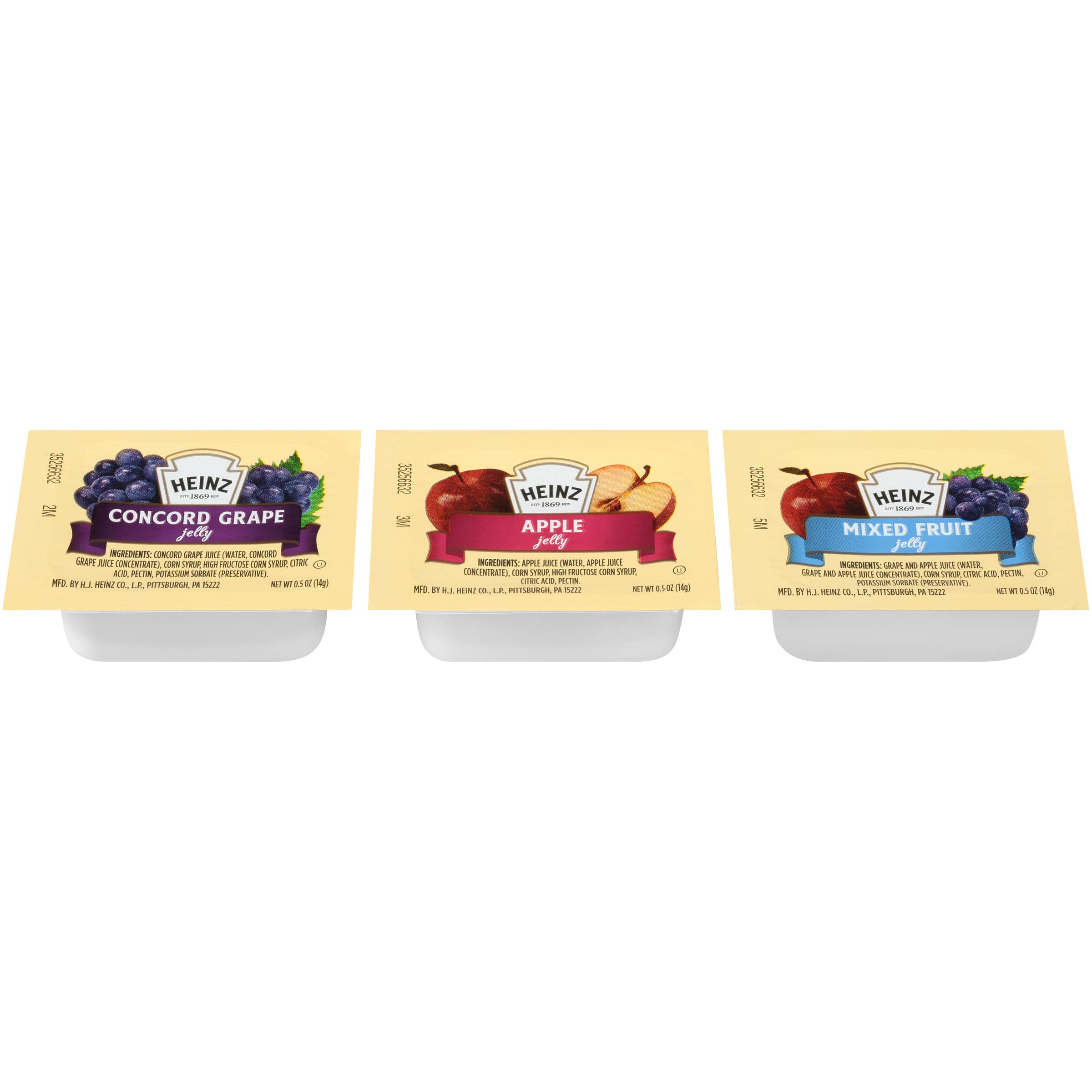 HEINZ Single Serve Assorted Jelly Cups - Grape, Mixed Fruit & Apple Flavors, 0.5 oz (Pack of 200) | Perfect for School Lunches, Office Snacks & Party Favors
