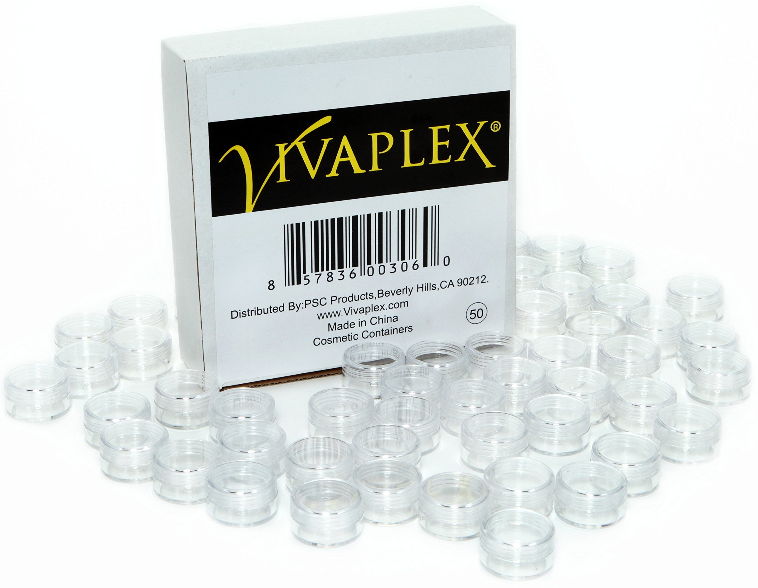 Vivaplex 50-Pack Clear 5 Gram Empty Plastic Pot Jars - Small Cosmetic Containers for Lip Balm, Creams, Salves & DIY Beauty Products - Travel-Friendly Mini Storage Solution