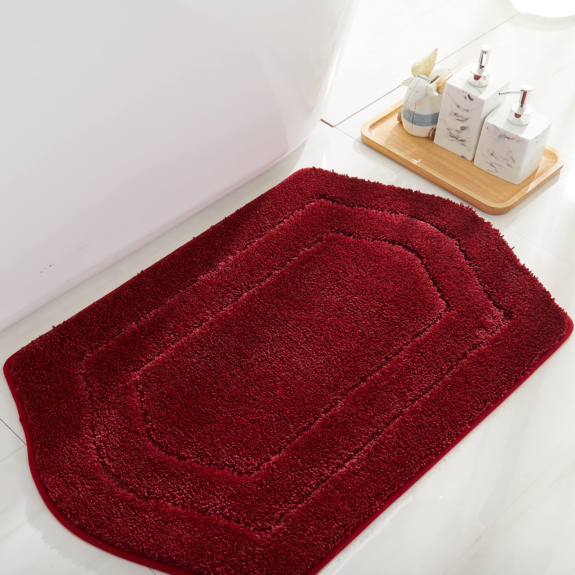 Extra Thick Non-Slip Bath Rugs Set - Super Soft Plush Shaggy Bath Mat with Water Absorbent Polyester for Bathroom, Bedroom & Living Room (Red, 17x27 Inches) - Perfect for Cozy Home Decor & Wet Floor Safety