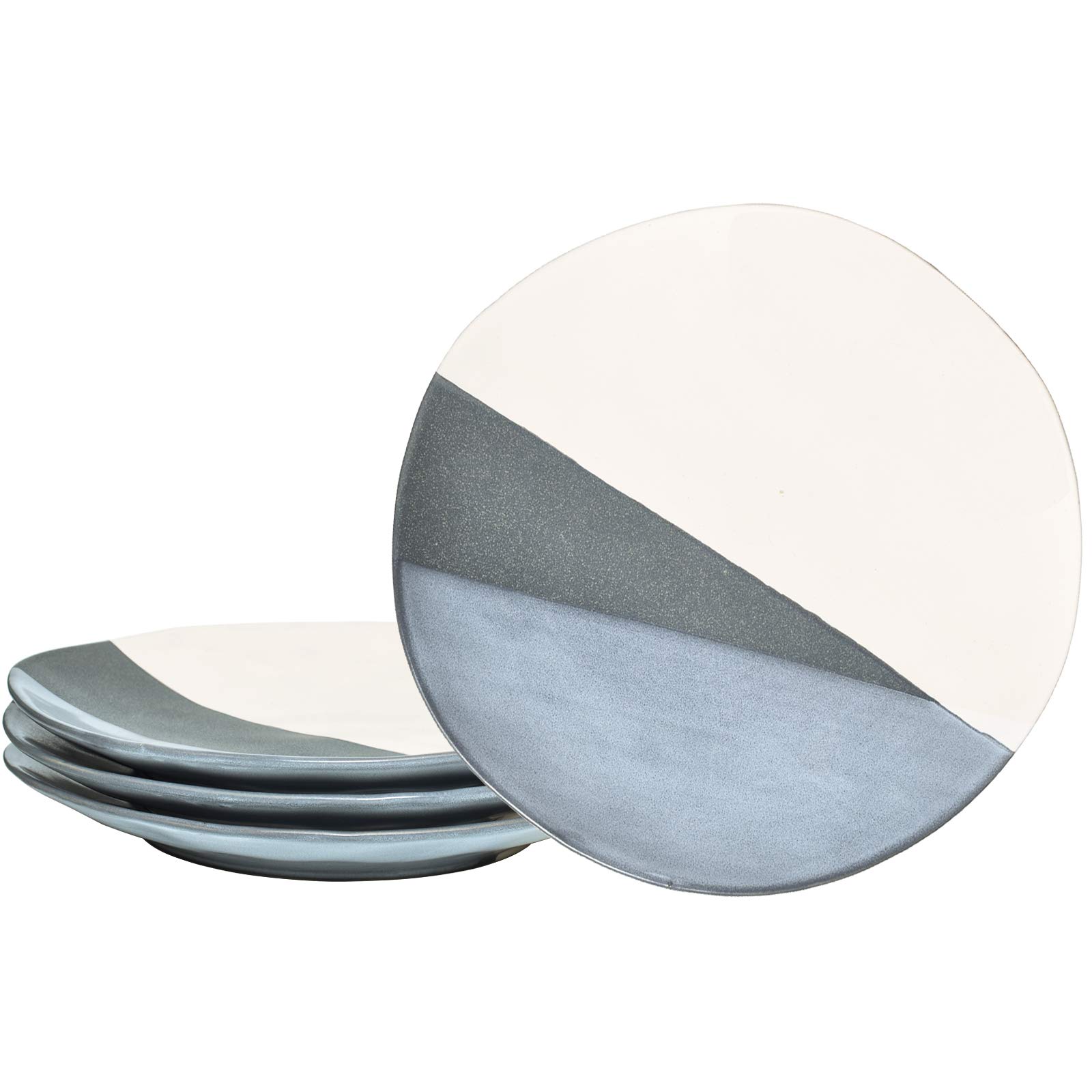 Bosmarlin 8.5 Inch Stoneware Dinner Plates Set of 4 - Microwave & Dishwasher Safe Geometric Grey Plates for Salad, Pasta, Dessert | Perfect for Family Dinners, Restaurant Style Serving & Everyday Use