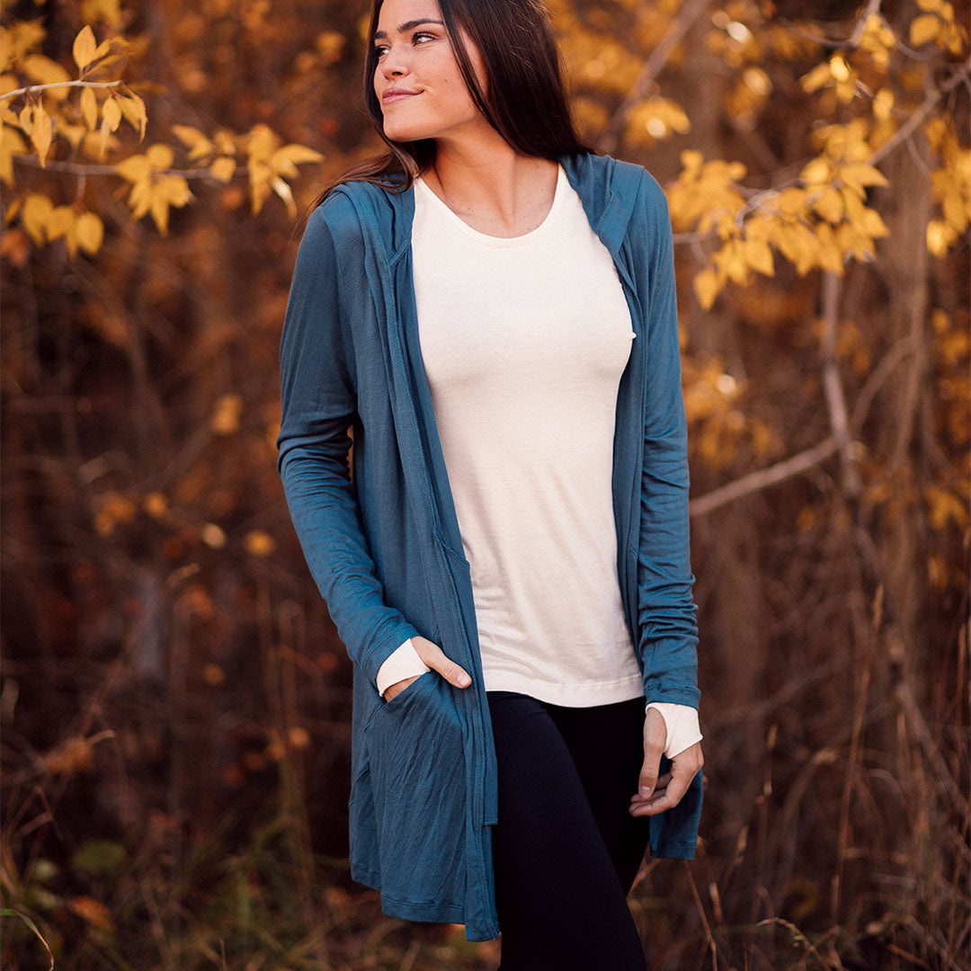 Sierra Denim Cardigan for Women - Soft Stretch Comfortable Lightweight Jacket - Casual Fall & Winter Layering Piece for Outdoors, Work, and Travel