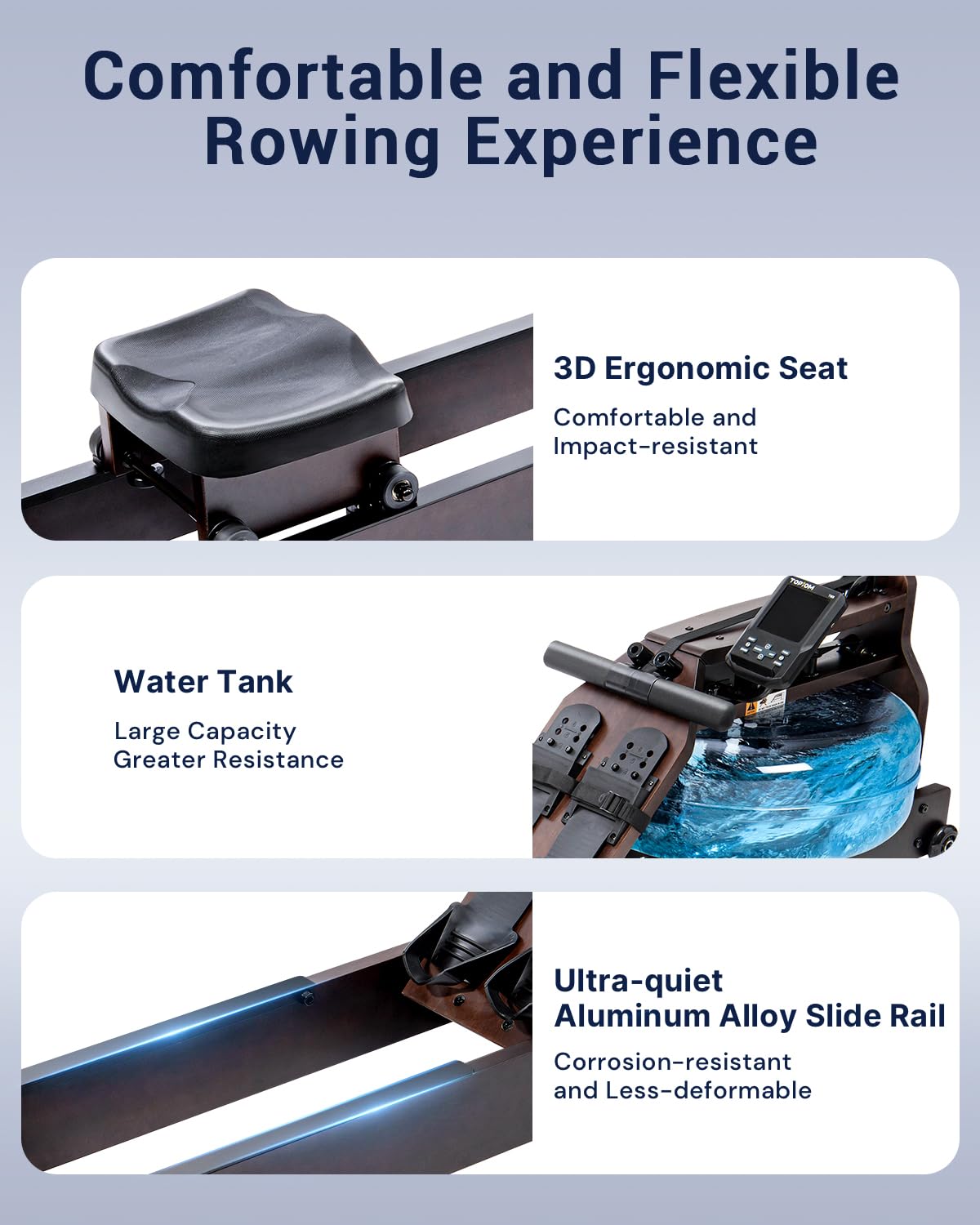 Foldable Water Rowing Machine for Home Gym - Bluetooth Connected Rower with LCD Monitor, Adjustable Foot Pedals & Tablet Holder - Perfect for Full-Body Workout, Cardio Training & Small Space Fitness