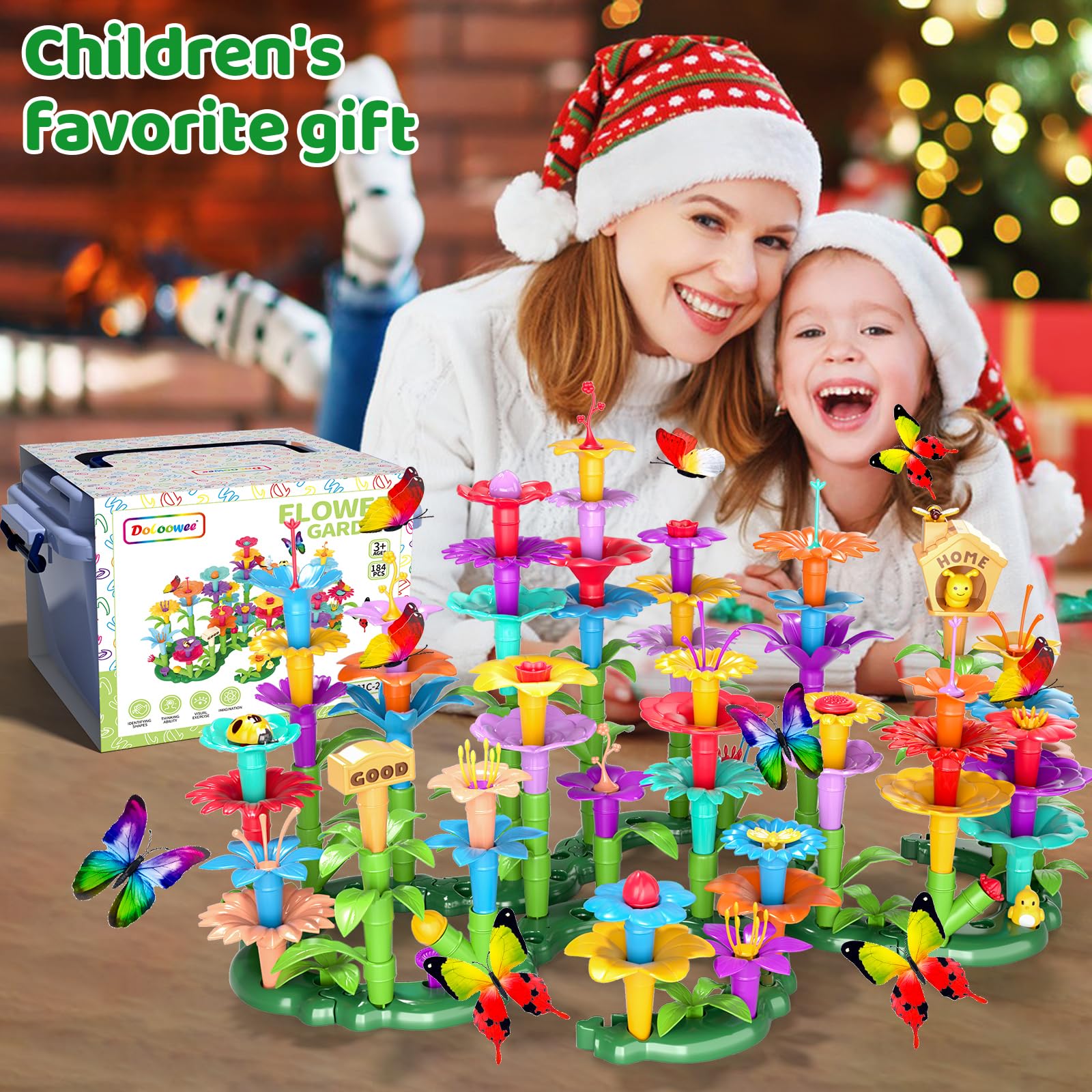 184Pcs Flower Garden Building Blocks STEM Toys for Girls & Boys Ages 3-7, Creative DIY Stacking Educational Toys for Preschool Learning, Brain Development & Kindergarten Activities - Perfect for Indoor Play, Birthday Gifts & Classroom STEM Projects