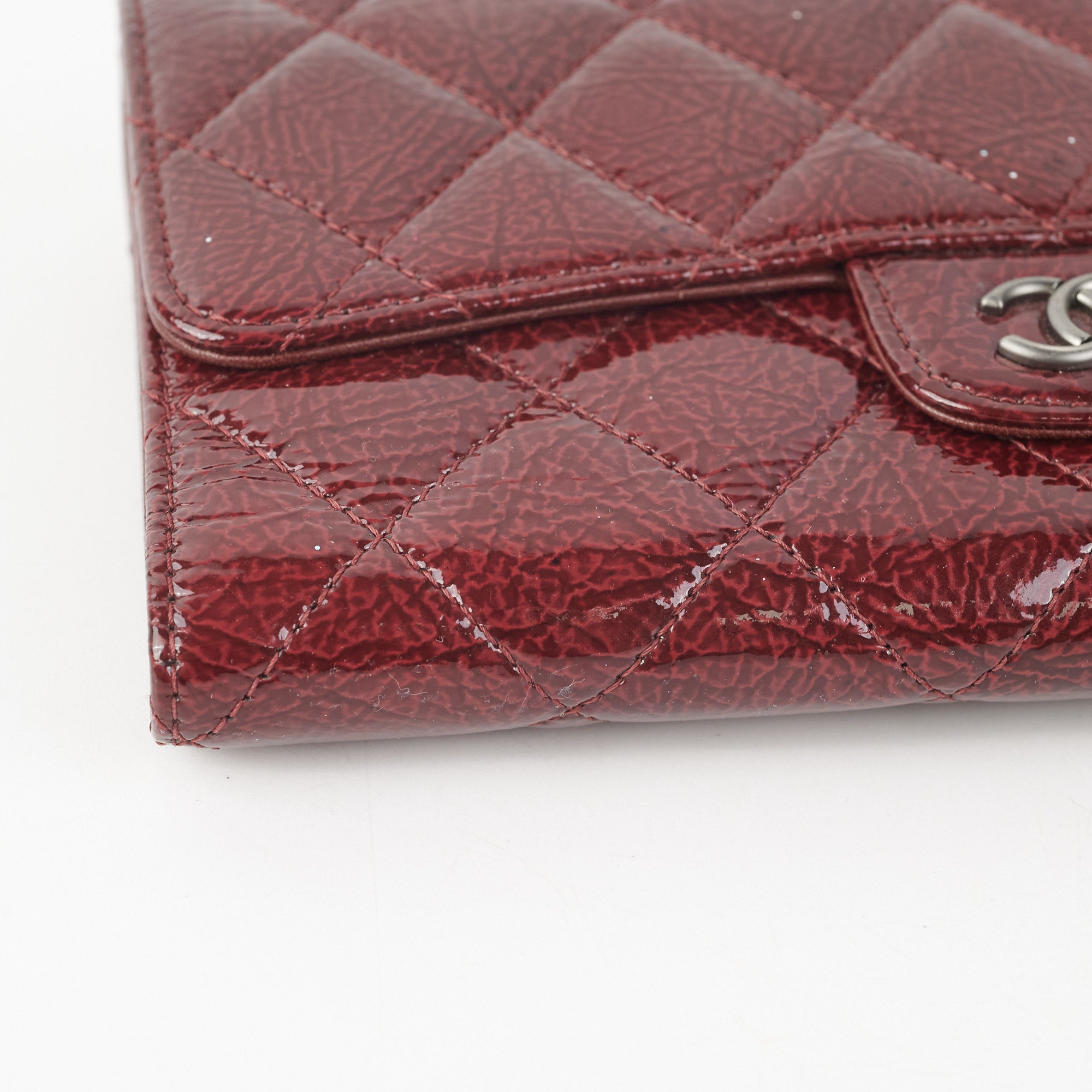 Chanel Long Quilted Patent Leather Burgundy Wallet for Women | Luxury Designer Card Holder & Money Organizer | Perfect for Everyday Use, Travel, and Gifting