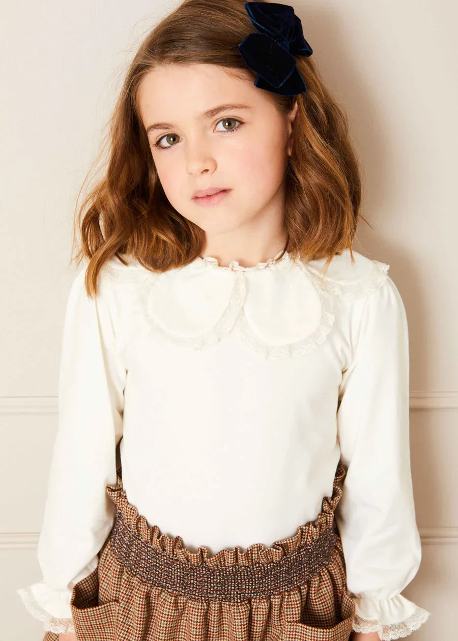 Cream Lace Trim Petal Collar Top for Girls (3-10 Years) - Perfect for Birthday Parties, School Photos & Special Occasions