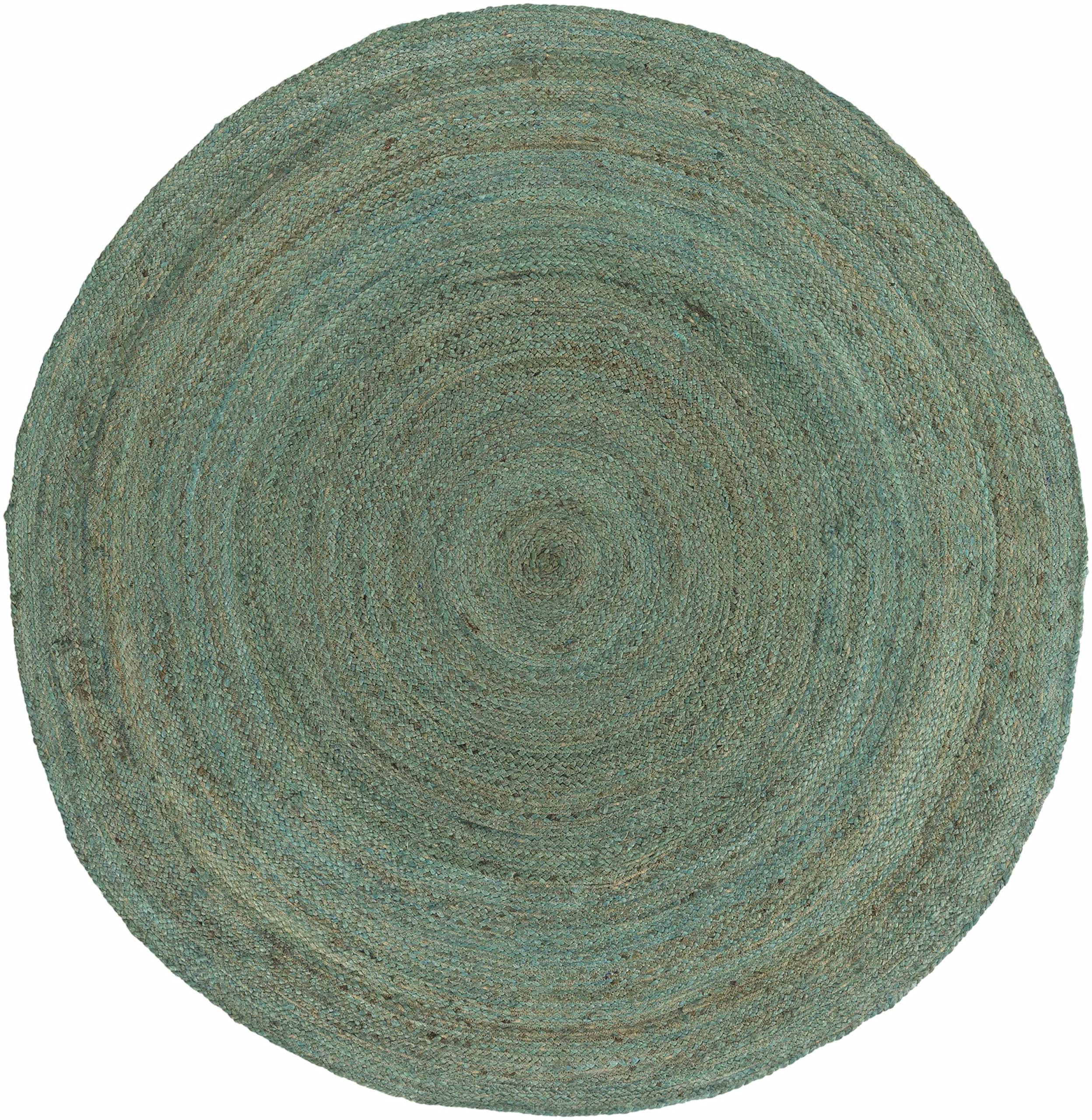 Barksdale Jute Area Rug 5' Round - Natural Fiber Handwoven Living Room & Bedroom Rug - Eco-Friendly Green & Charcoal Home Decor - Perfect for Boho, Farmhouse or Coastal Style Spaces