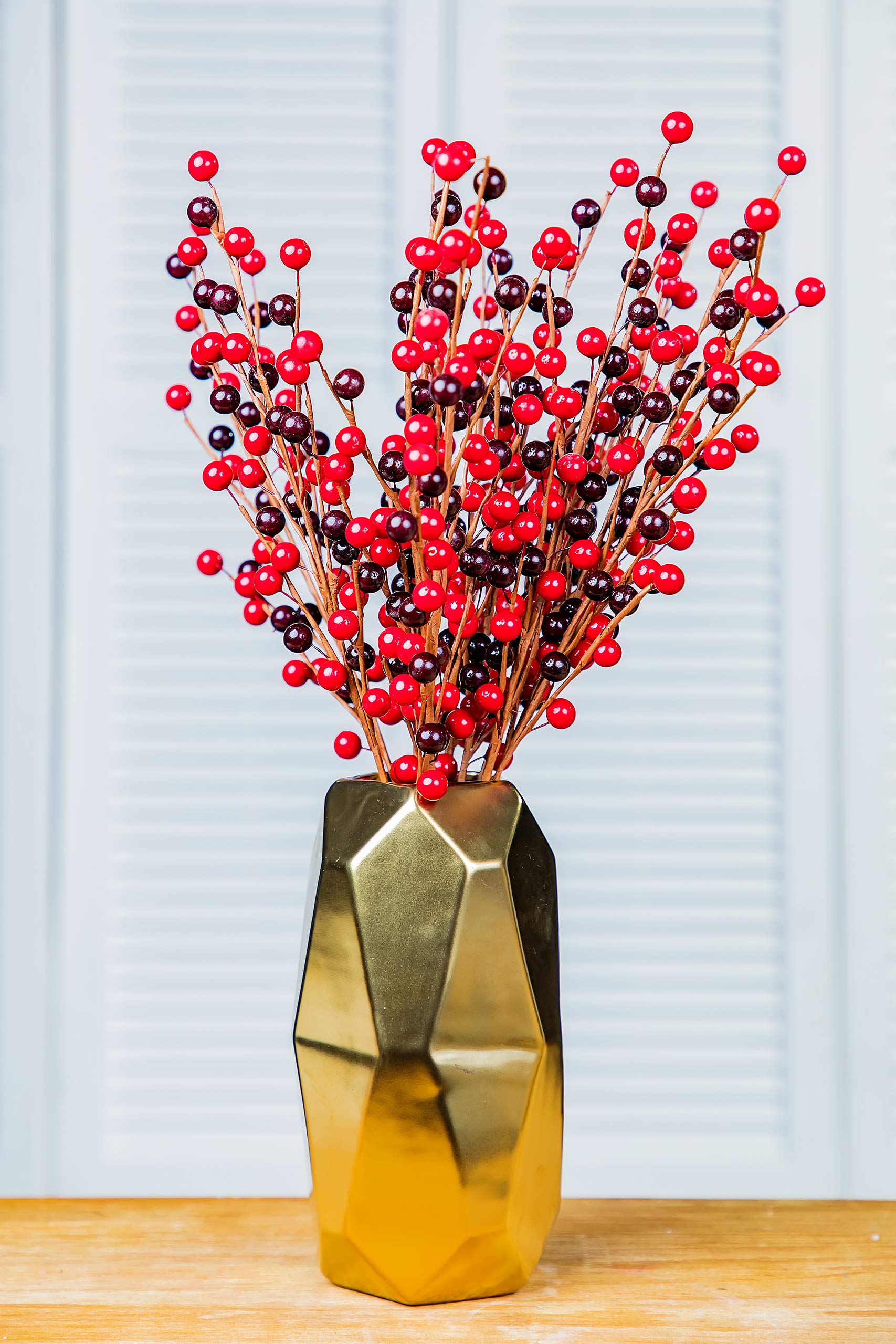 Artificial Red Cranberries Berry Sprays - 12 Pack Handmade Wrapped Stems for Home, Wedding, Christmas & Indoor Decor - Perfect for Centerpieces, Wreaths, and Holiday Displays