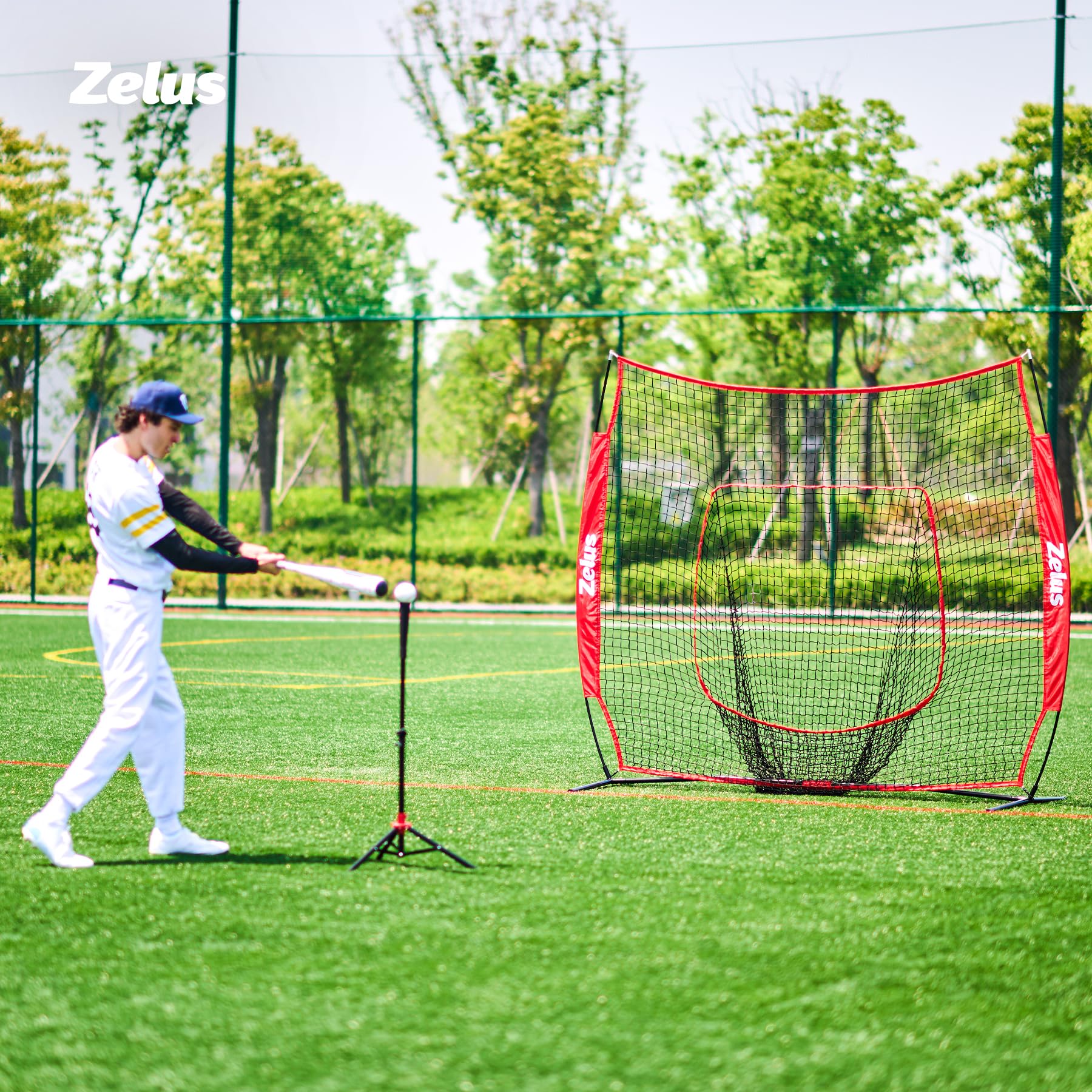 7'×7' Portable Baseball & Softball Practice Net with Carry Bag & Metal Frame - Hitting Training Net with Batting Tee for Backyard, Field & Indoor Practice - Perfect for Youth & Adult Players