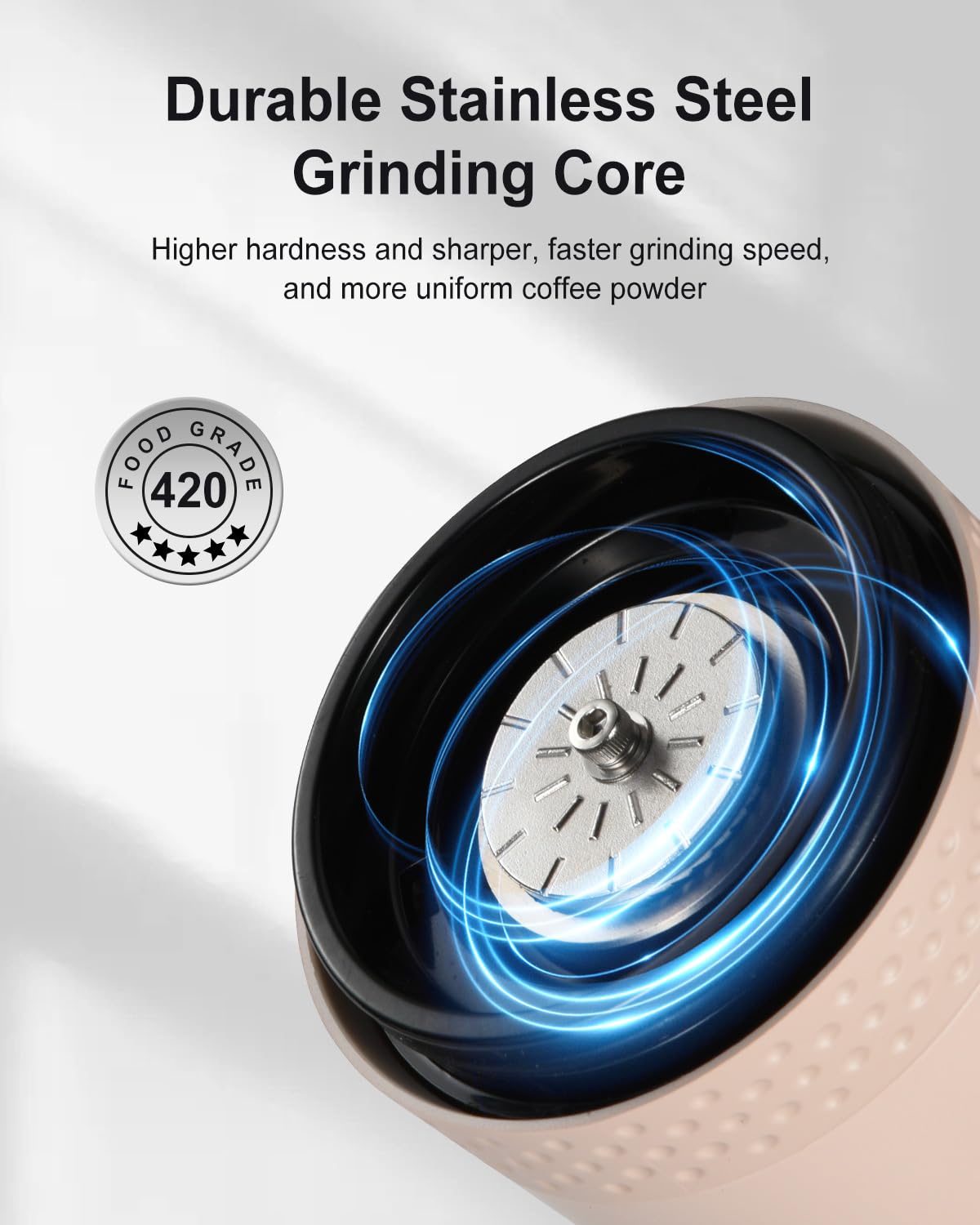 Portable Electric Stainless Steel Coffee Grinder - Rechargeable Cordless Espresso Grinder with 38 Adjustable Settings & Battery Display - Perfect for Travel, Camping, and Home Brewing