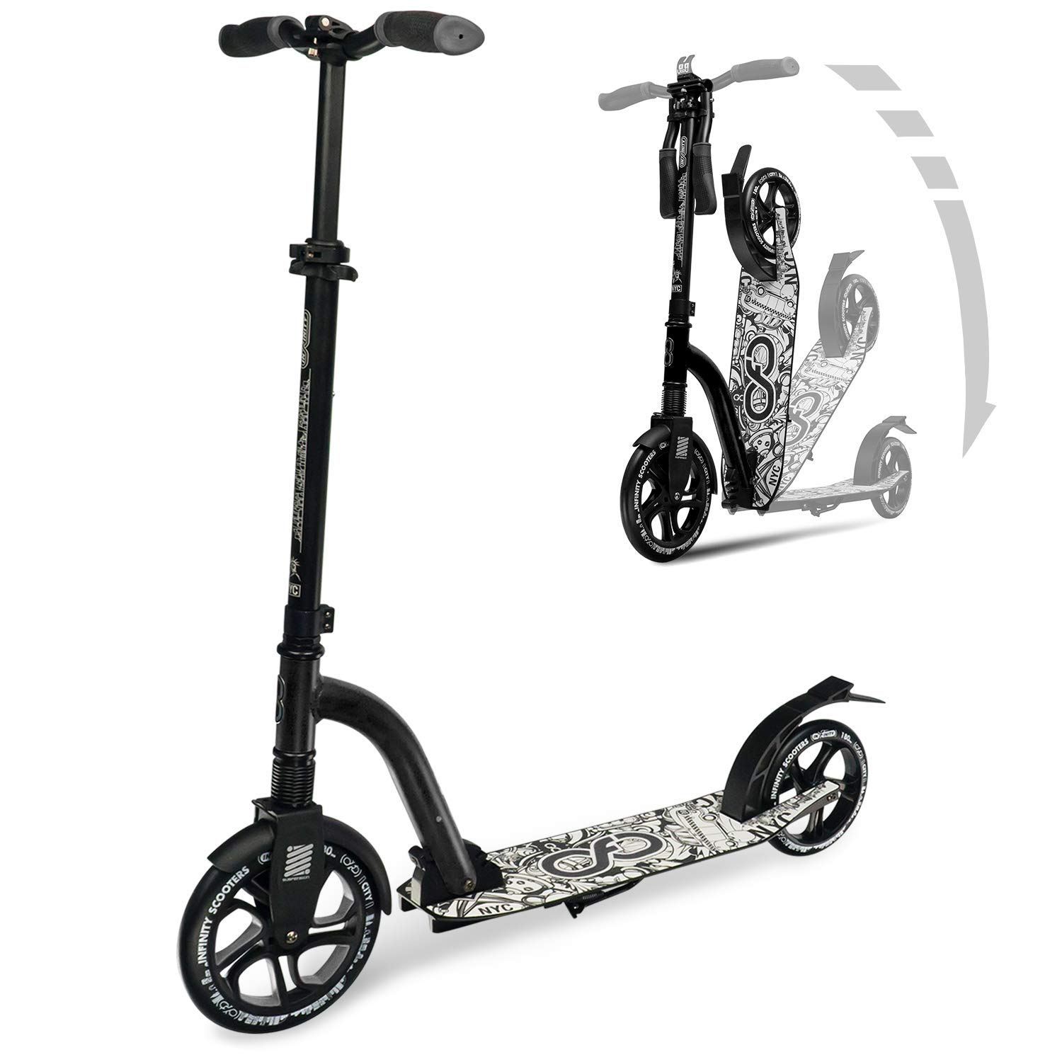 Foldable Kick Scooter for Adults, Teens & Kids - Adjustable Handlebars, Lightweight Design with Carrying Strap - Fast Folding Commuter Scooter for Urban Travel, Campus, Parks & Daily Commute
