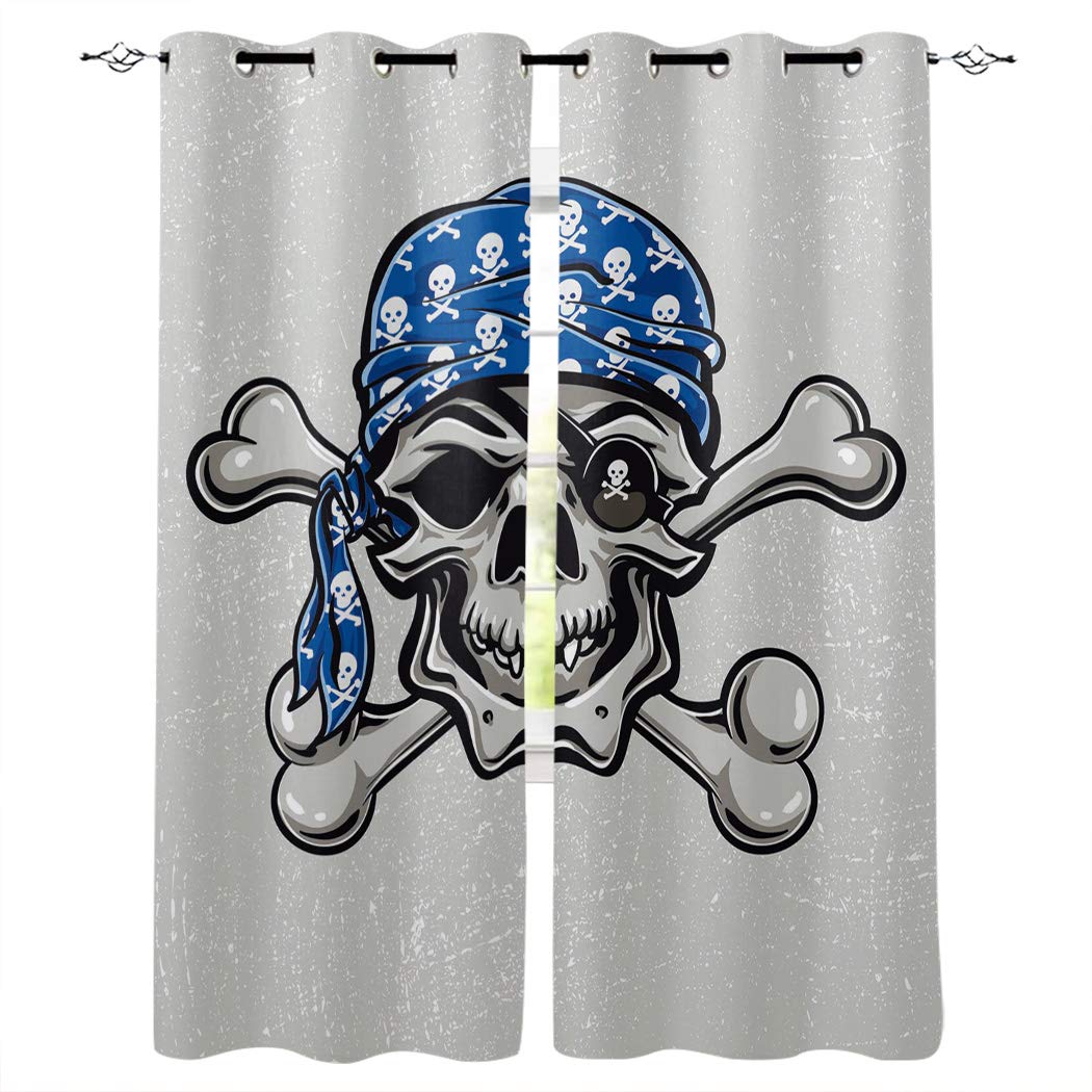 **Aiesther Pirate Skull Blackout Curtains - Thermal Insulated Room Darkening Window Drapes for Living Room & Bedroom (2 Panels, 40x84 Inches) - Perfect for Home Theater, Kids' Room, and Gothic Decor**