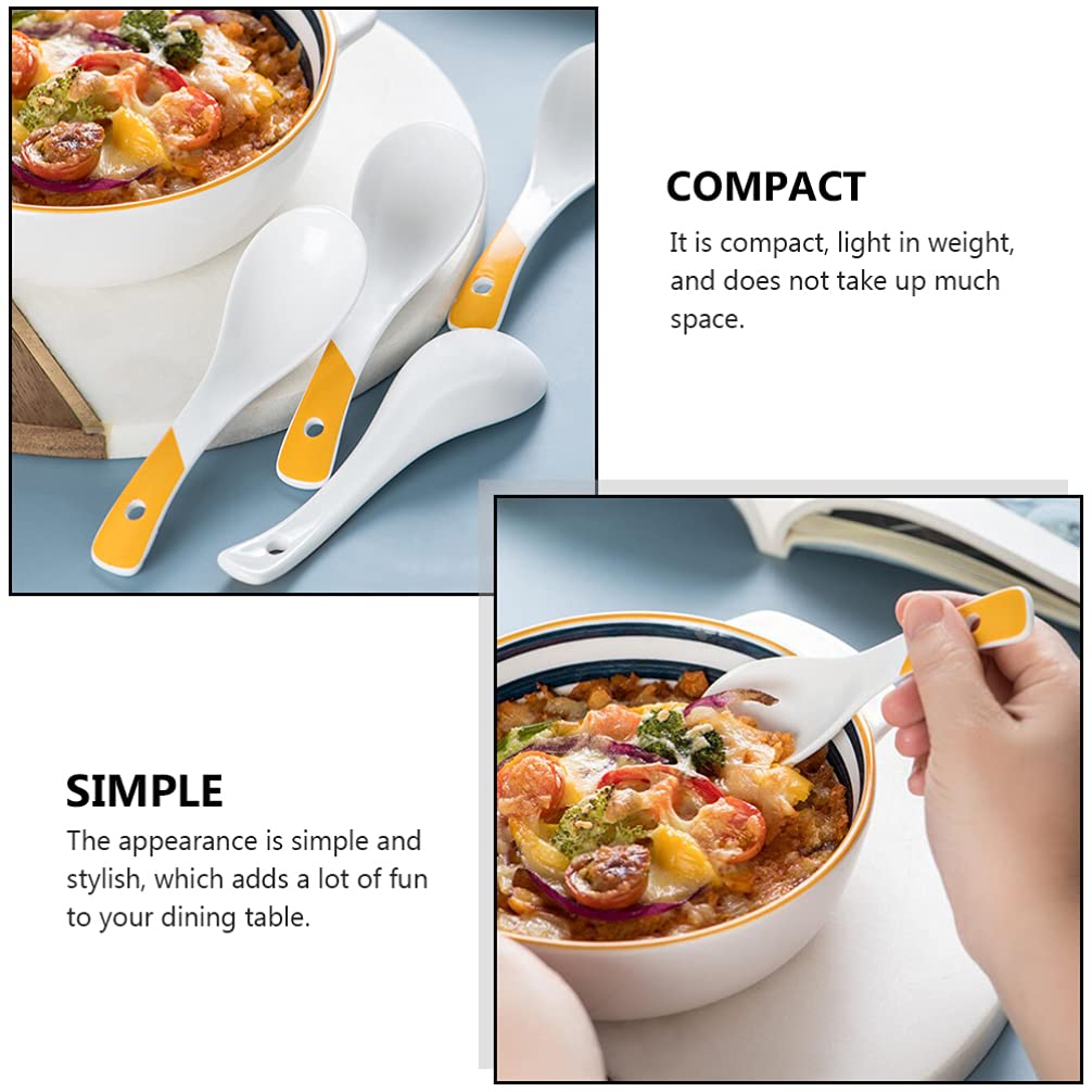 4Pcs Ceramic Soup Spoons - Asian Noodles & Ramen Spoons, Japanese Wonton Soup Spoons, Durable Ceramic Material for Home & Restaurant Use - Perfect for Ramen, Pho, Wonton Soup & Asian Cuisine