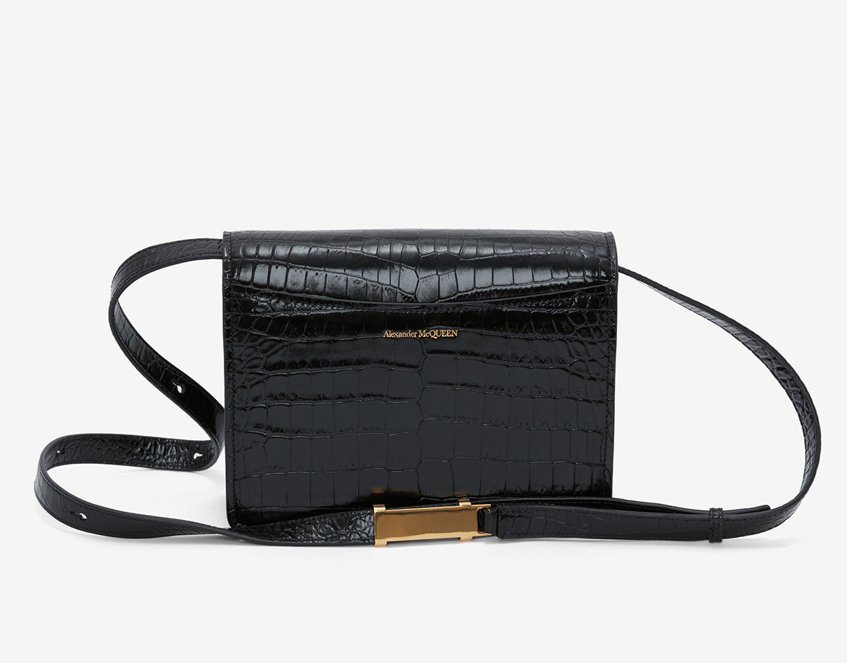 Luxury Four Ring Satchel Croc Handbag in Black & Gold - Perfect for Women's Work, Travel, and Evening Events