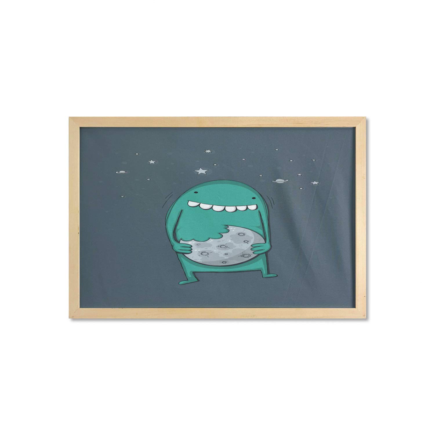 Ambesonne Framed Cookie Monster Wall Art - Funny Cartoon Monster with Sharp Teeth Biting Fabric Poster - 35