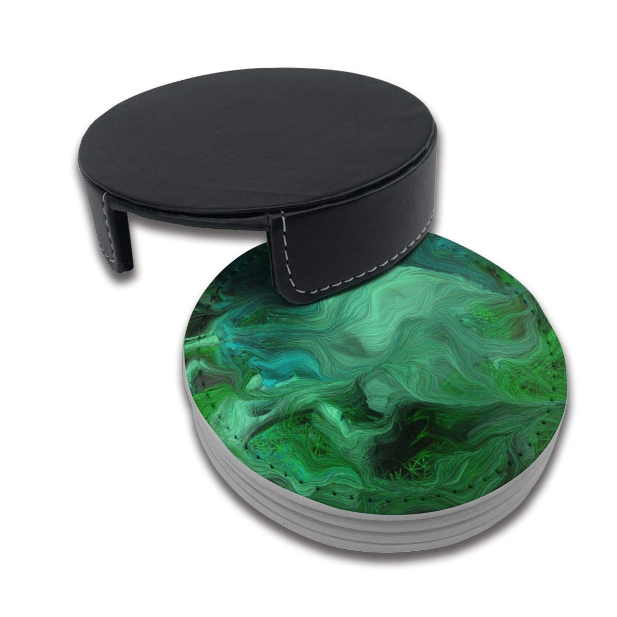 Premium Emerald Green Drink Coasters Set of 6 with Holder - Absorbent & Non-Slip for Coffee, Wine, and Beverage Cups - Perfect for Home, Office, and Party Use