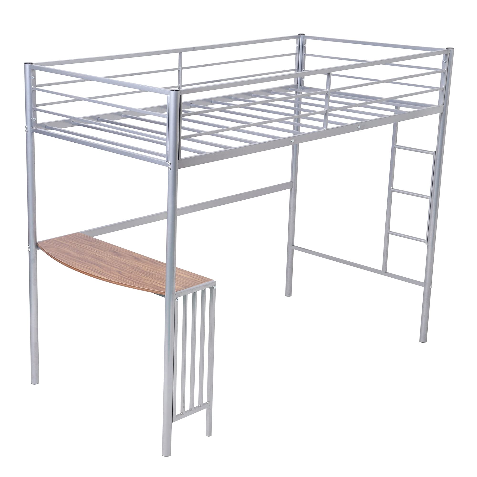 Twin Metal Bunk Bed with Built-in Desk & Ladder - Space Saving Loft Bed with Safety Guardrails for Kids & Teens - Perfect for Small Bedrooms, Dorms & Shared Rooms (Silver)