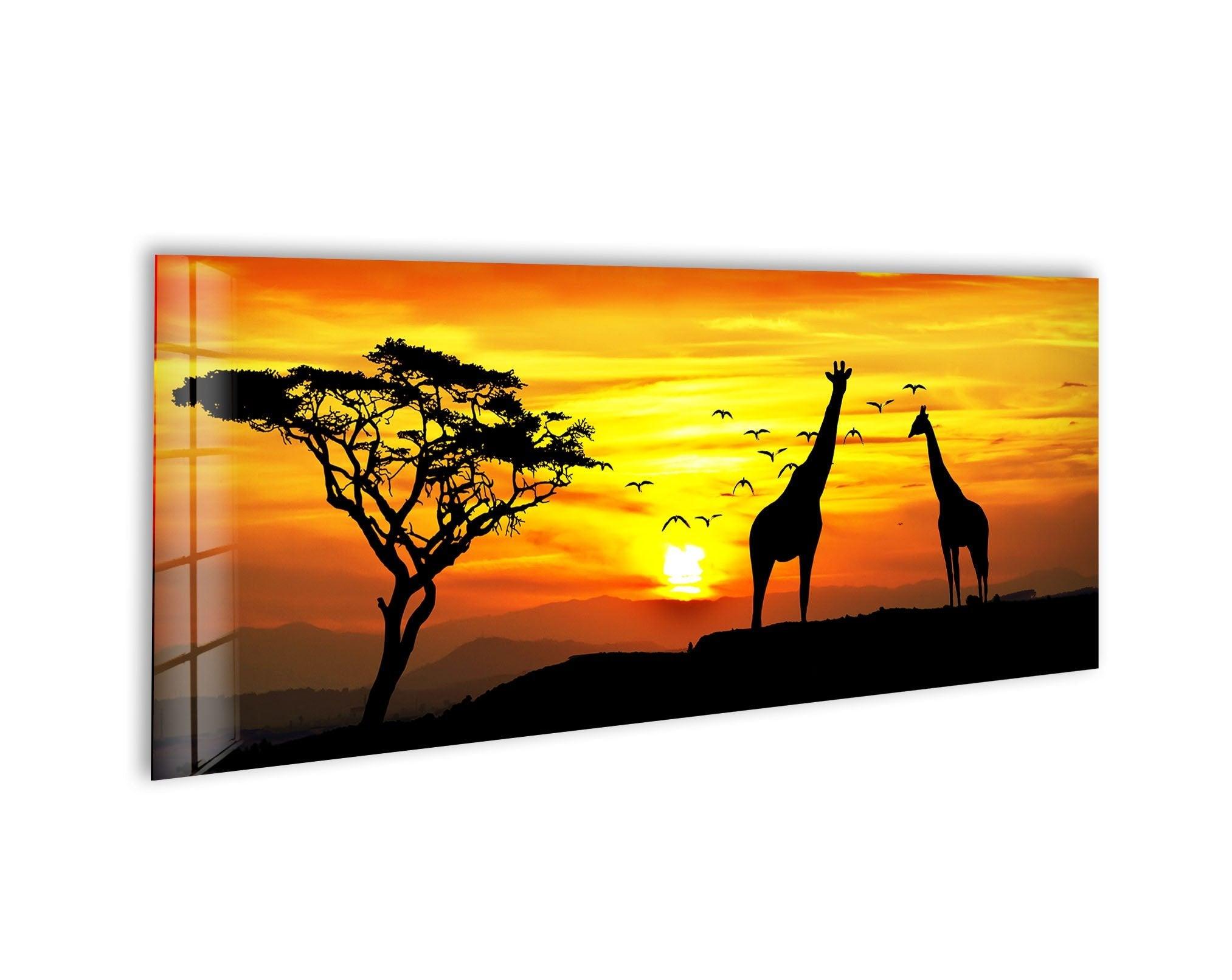 African Sunset Postcard Glass Wall Art - Stunning Handmade Home Decor for Living Room, Bedroom & Office - Perfect Gift for Nature Lovers