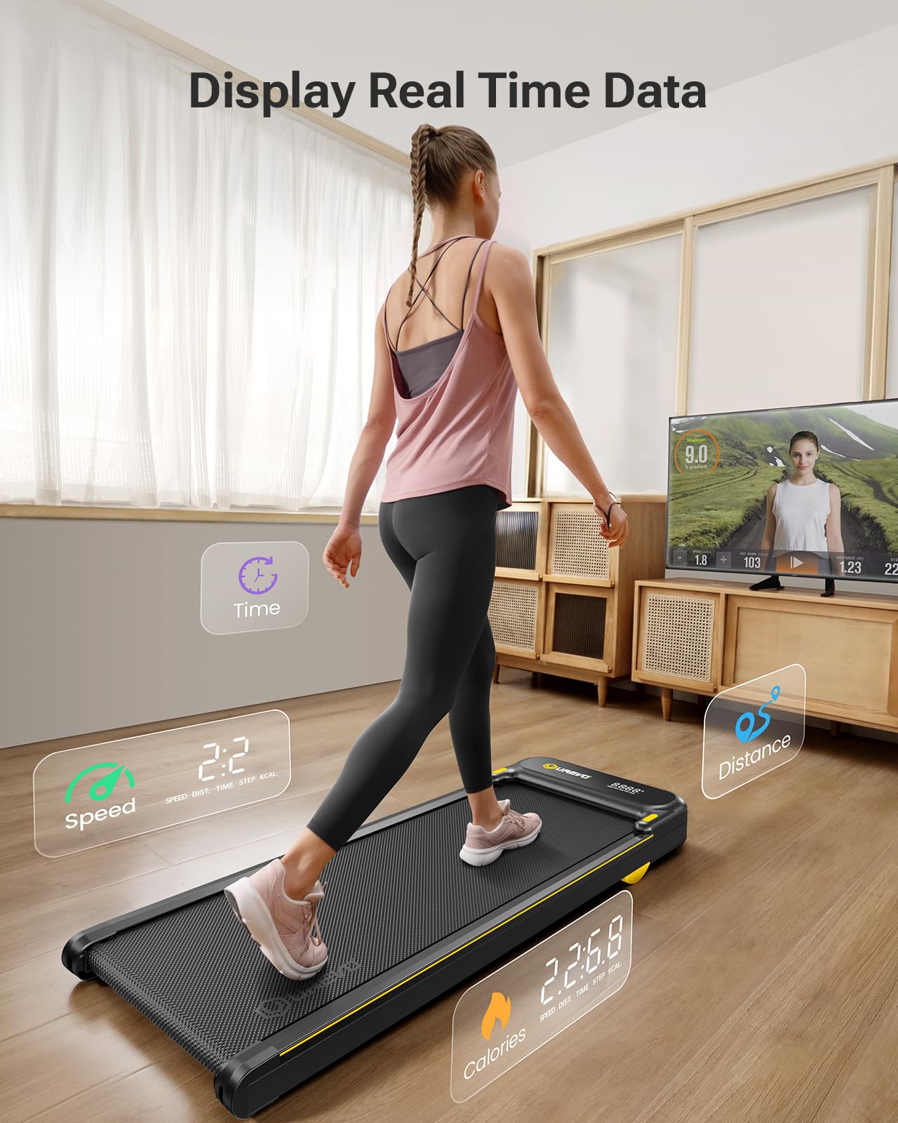 UREVO Under Desk Treadmill - Portable Walking Pad for Home & Office with Remote Control, LED Display, Double Shock Absorption (265 lb Capacity) - Perfect for Work from Home, Small Spaces & Apartment Workouts