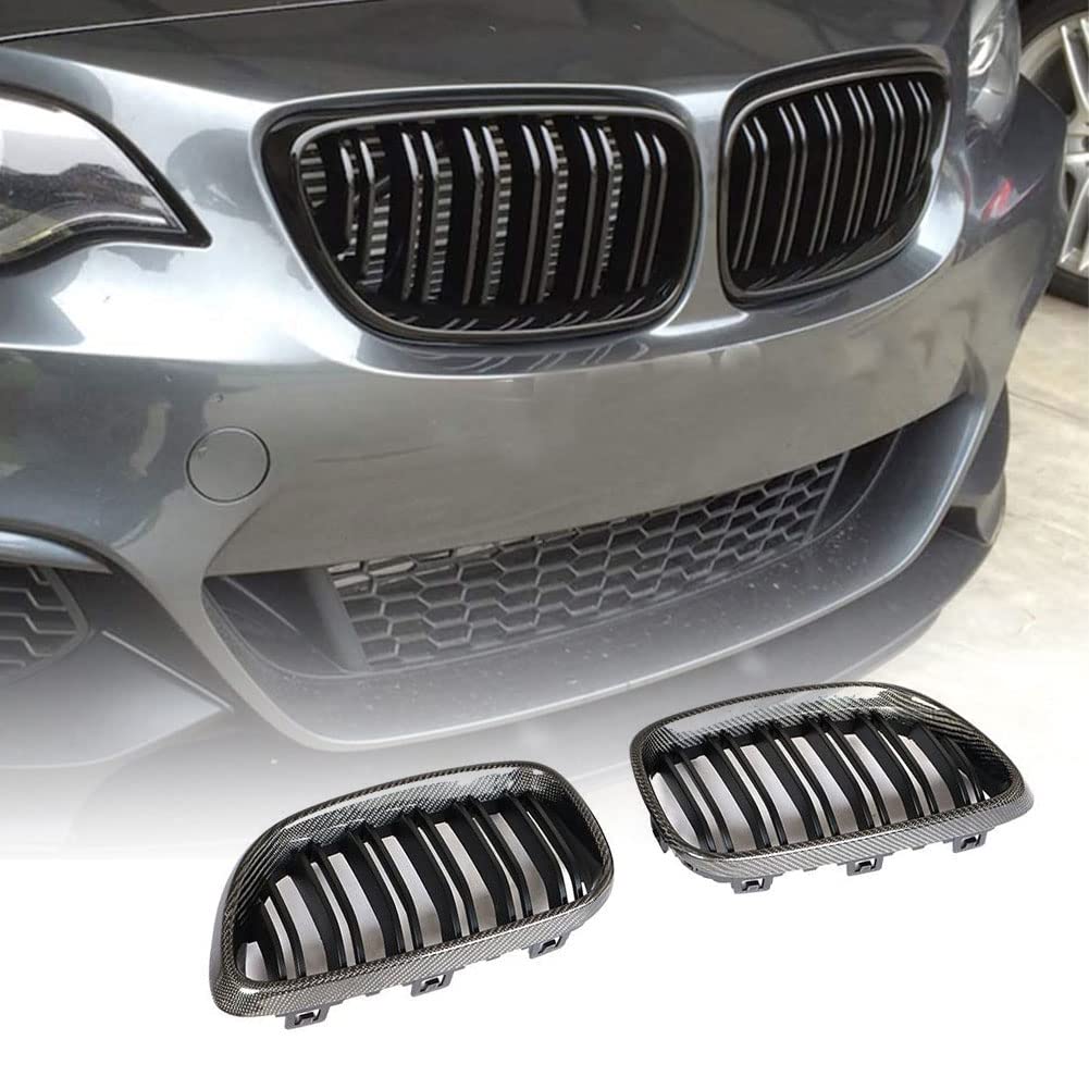 F22 F23 F87 CF Front Kidney Grille for BMW 2 Series 220i 228i 230i M235i M2 (2014-2018) - Carbon Fiber Twin Slat Grille Trim Frame Cover | Upgrade Your BMW's Front End Style