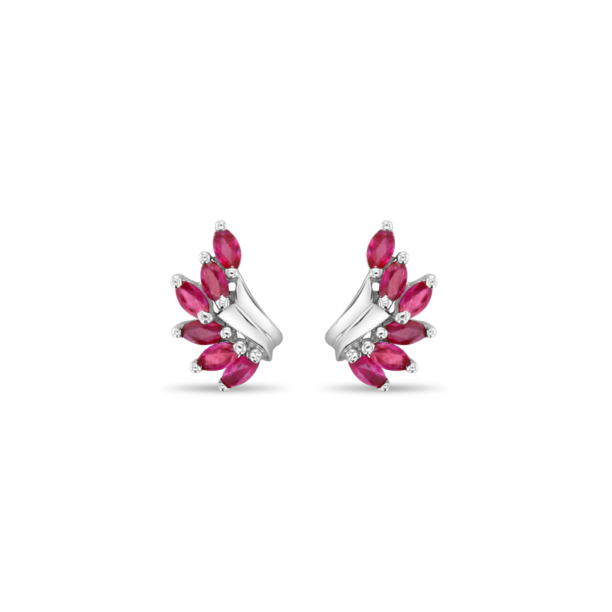 Exquisite Marquise Ruby Wing Style Earrings in 14k White Gold - Perfect for Weddings, Parties & Special Occasions
